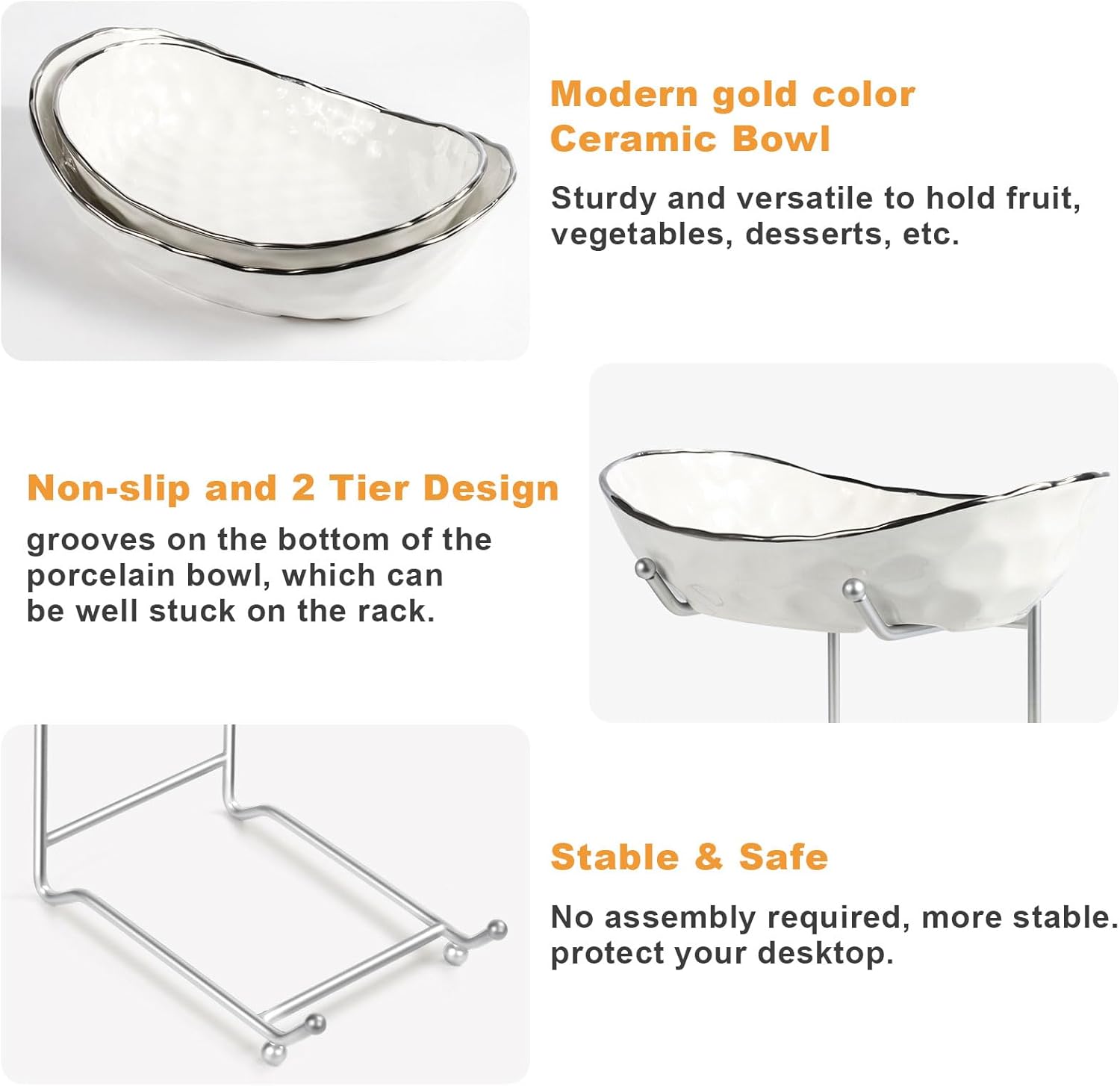 Fruit Bowl for Kitchen Counter - Two Tier Ceramic Fruit Basket, Fruit Holder for Fresh Fruit&Veggies, Modern Tiered Fruit Platter Serving Trays for Party