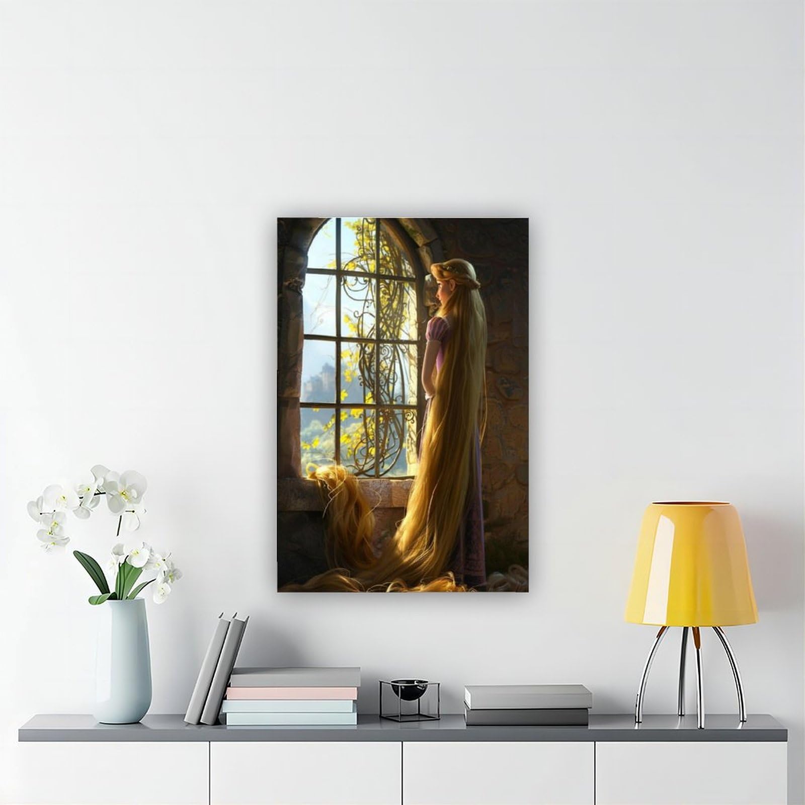 NFFBGFD Stampa artistica da parete su tela, motivo: Rapunzel Skurrile Kinderzimmer Dekoration, 50 x 75 cm