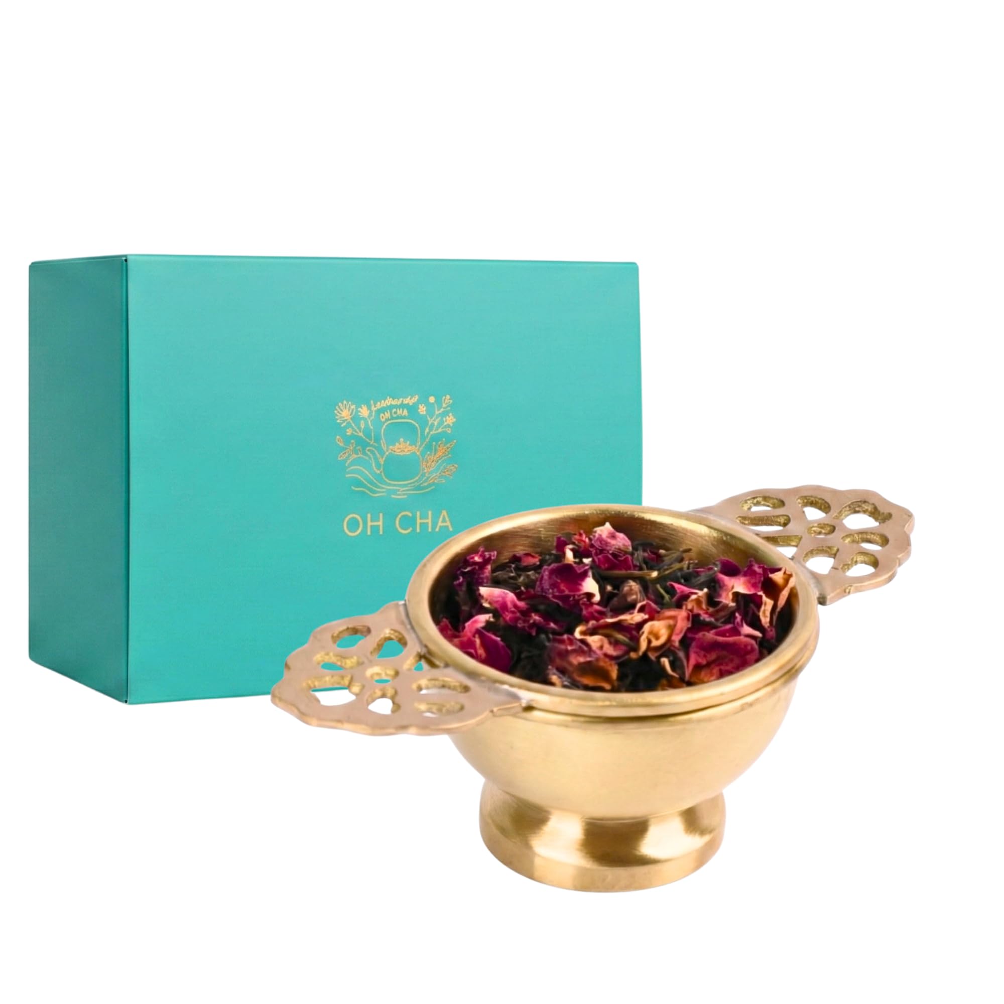 OH CHA - Brass Tea Infuser | Handcrafted Brass Tea Strainer for Tea with Drip Bowl | Tea Strainer for Everyday Use | Used as Green Tea Infuser, Black Tea Infuser | Brass Tea Strainer for Loose Leaves-image-4