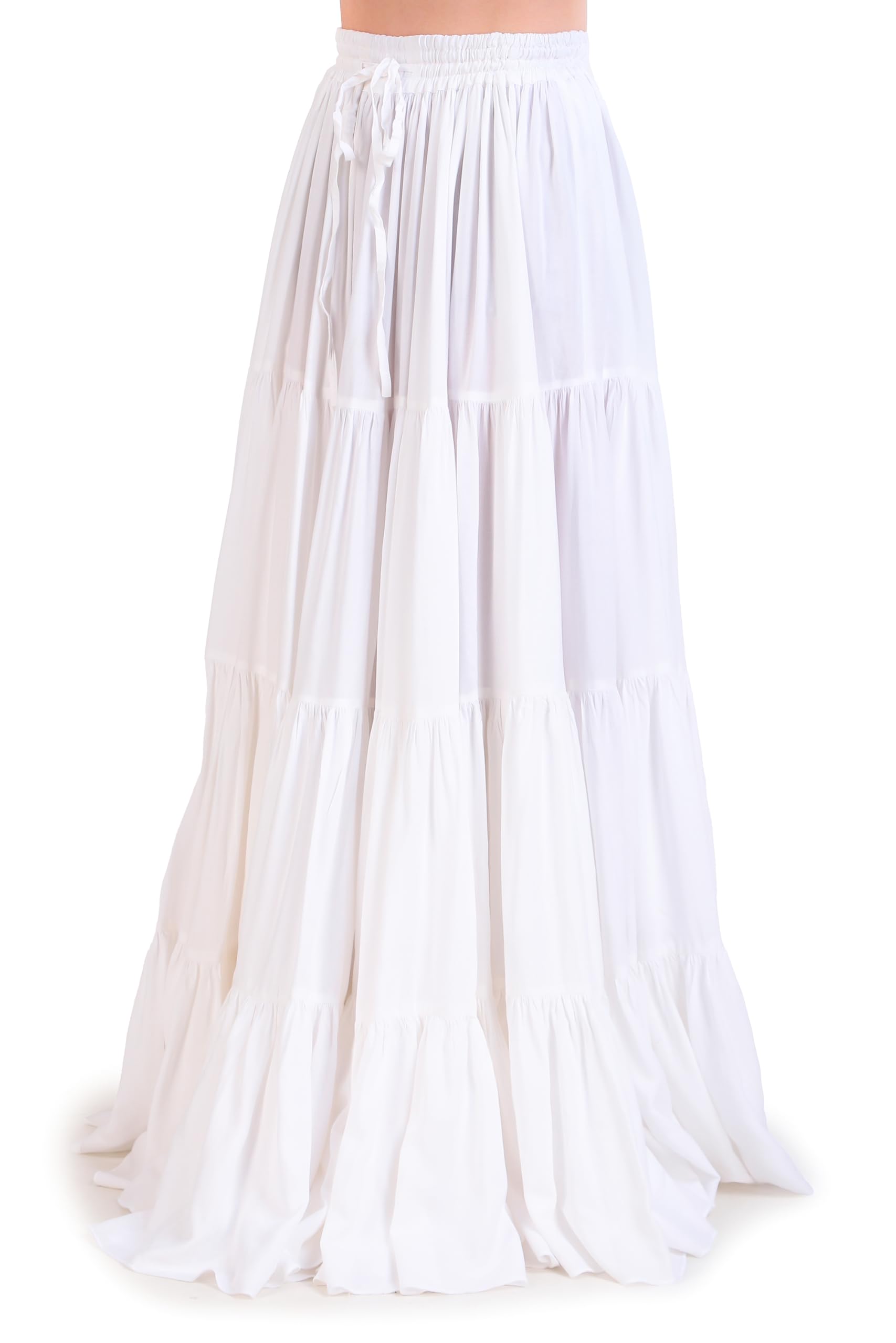 BoheeWohee Women's 25-Yard Rayon Tribal Boho Gypsy Hippie 4-Tiered A-Line Pleated Long Maxi Skirt