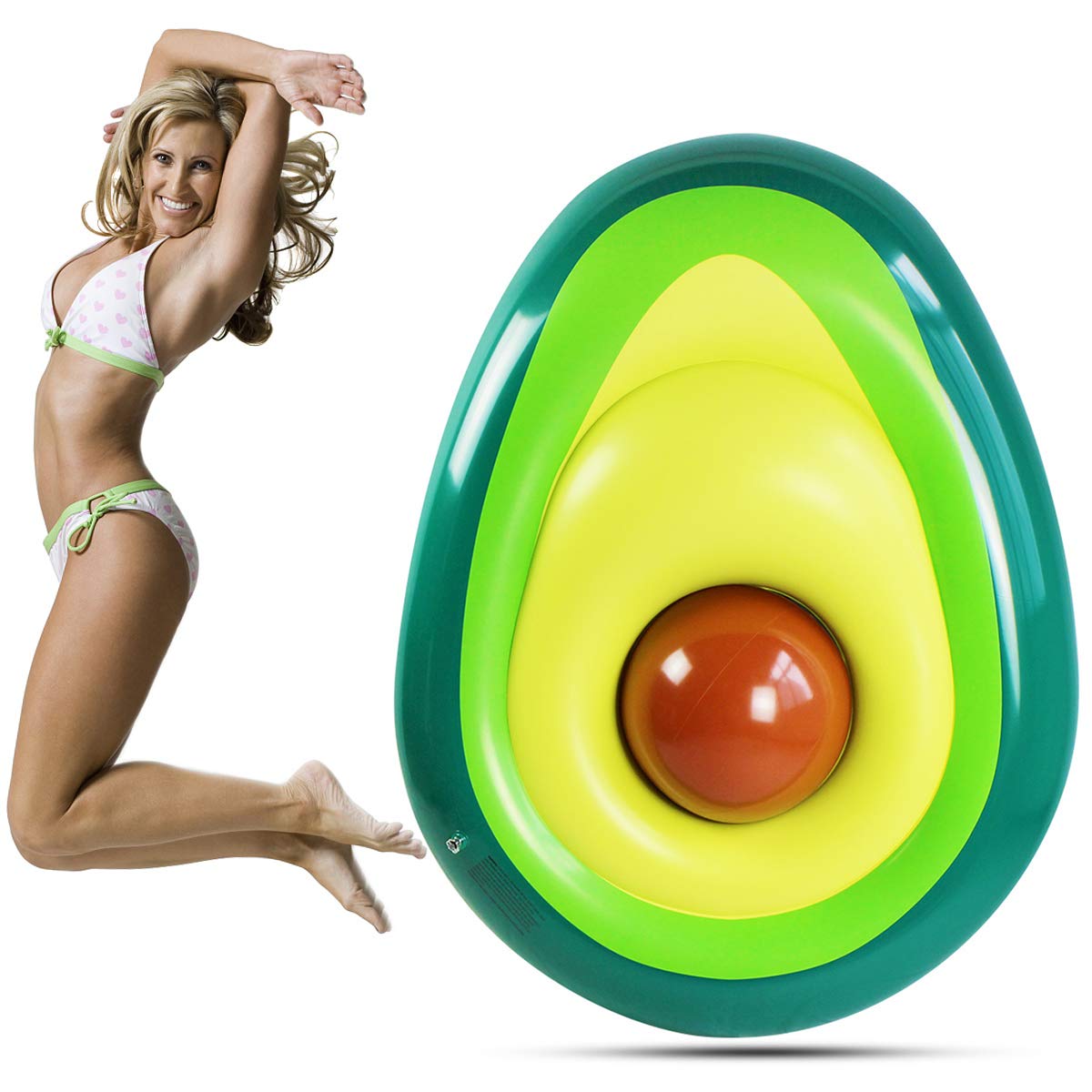 Flotador Hinchable de Aguacate, Grande de PVC para Piscina al Aire Libre, Juguete de río Balsa de Playa, Tumbona con Bola de Agua para Jugar en Piscina, Verano, Playa, Natación, 160 x 125 x 36 cm