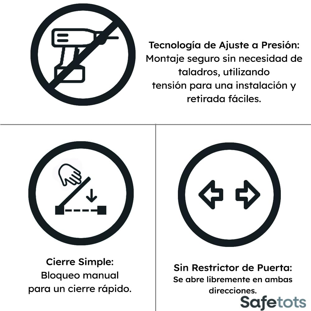 Safetots Puerta Elegante de Seguridad De Madera, Natural, 63cm - 71cm, Puerta de Seguridad con Ajuste por Presión, Puerta para Bebés para Escaleras, Pasillos y Puertas | No requiere taladrar, puerta de una sola pieza sin extensiones, puerta extra ancha y