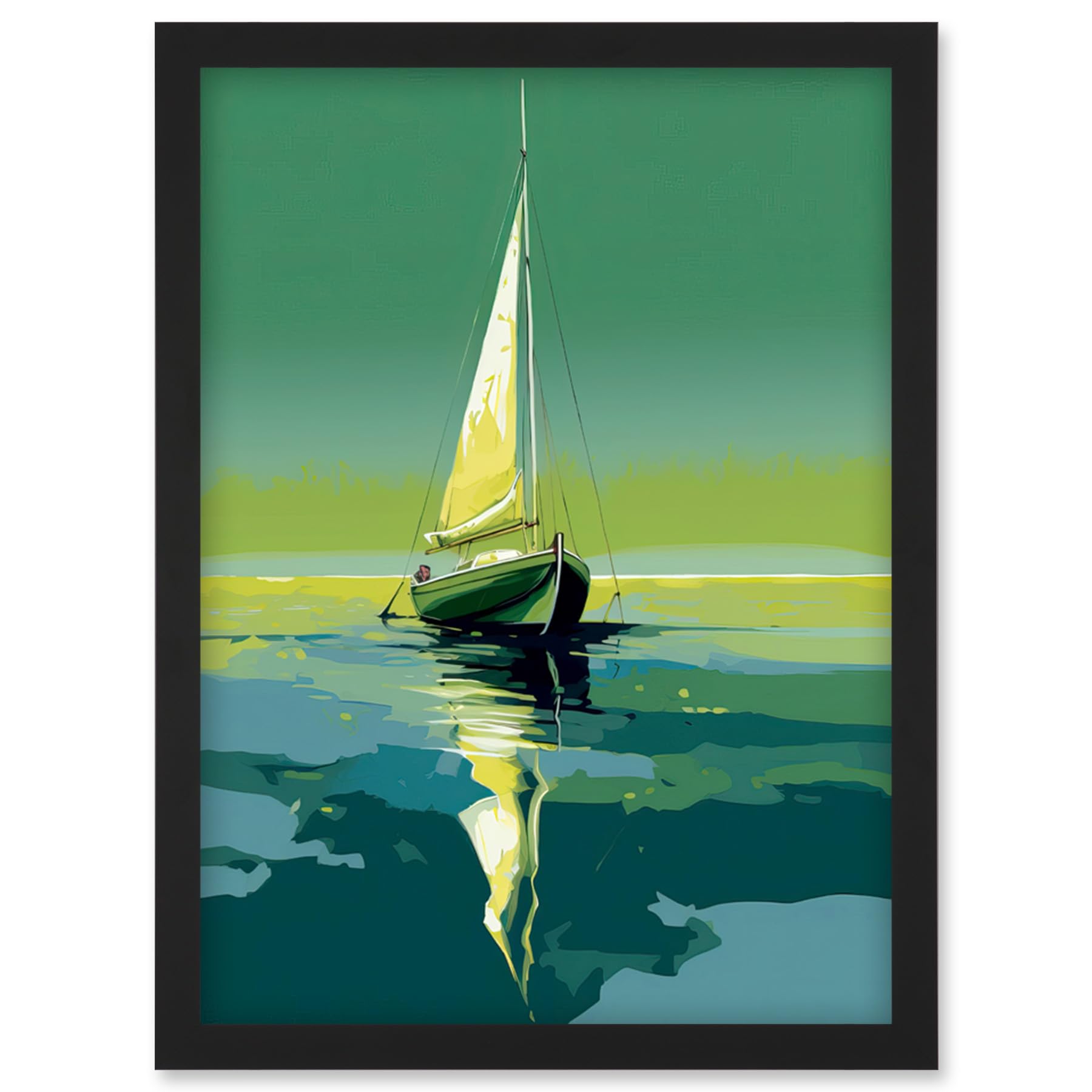 Artery8 A Sailboat on a Calm Sea Under a Cloudless Sky Artwork Framed Wall Art Print A4