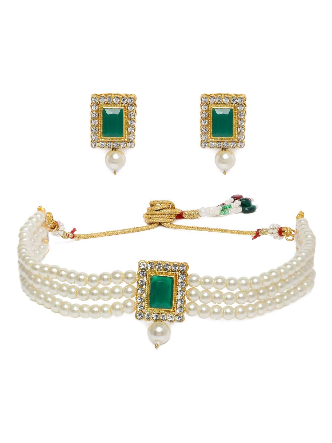 ZAVERI PEARLS Green Stones & Multistrand Pearls Ethnic Choker Necklace & Earring Set For Women-ZPFK10144 (B08Z7471GX) Amazon Price History, Amazon Price Tracker