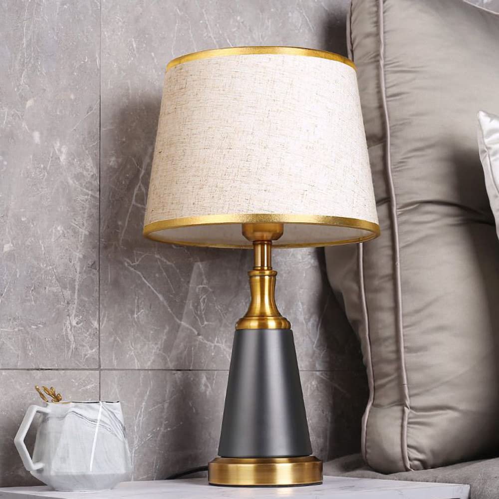 Mengjay Lámpara de Mesa E27，Lámparas de Mesita de Noche，lámpara de Noche con Tulipa de Tela y Base de Metal，Lámpara Escritorio para Dormitorio, Estudio, Salon