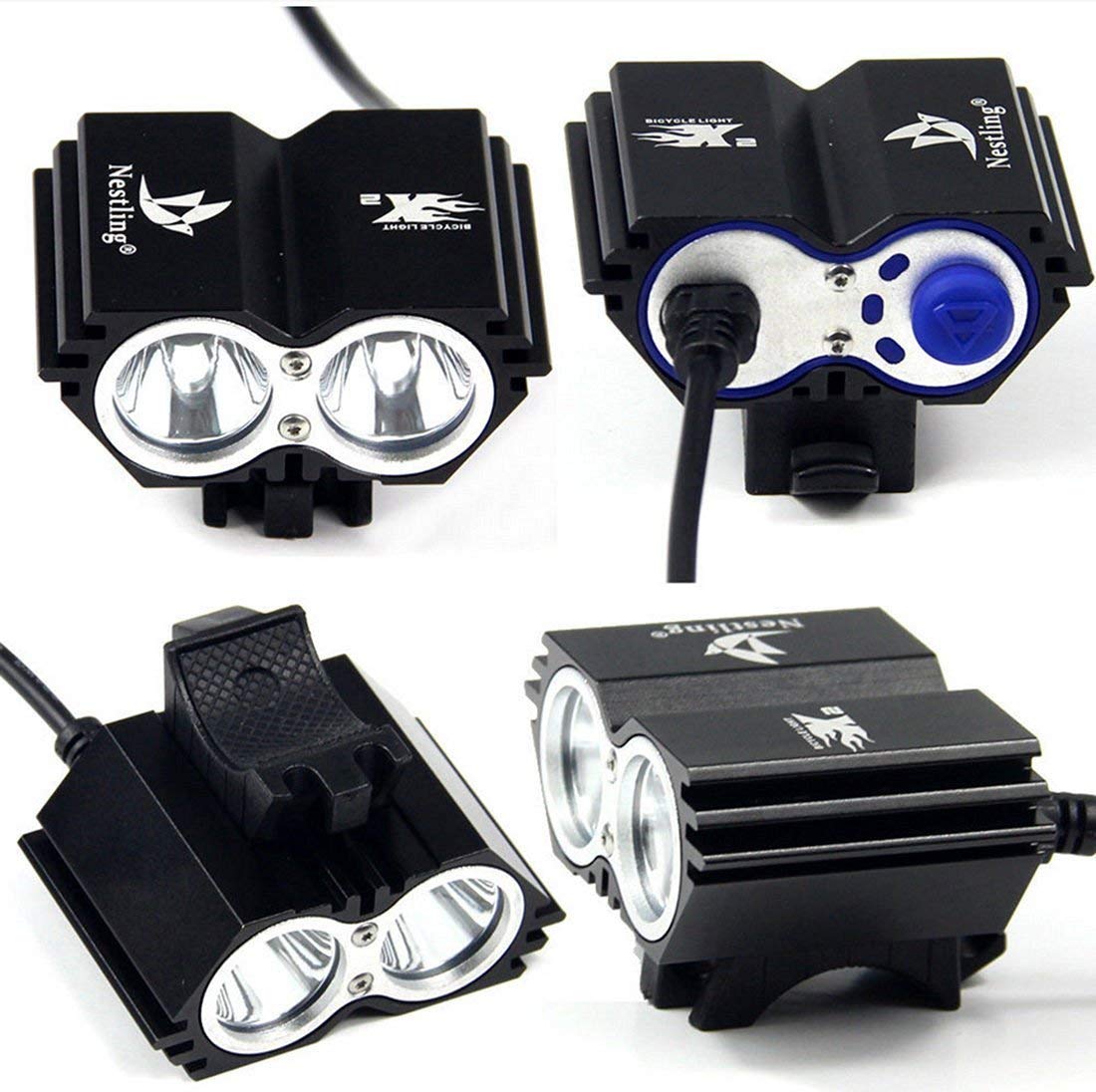 Nestling® 5000Lm Bike Lights 2 LED Mount Bicycle Lights Headlight