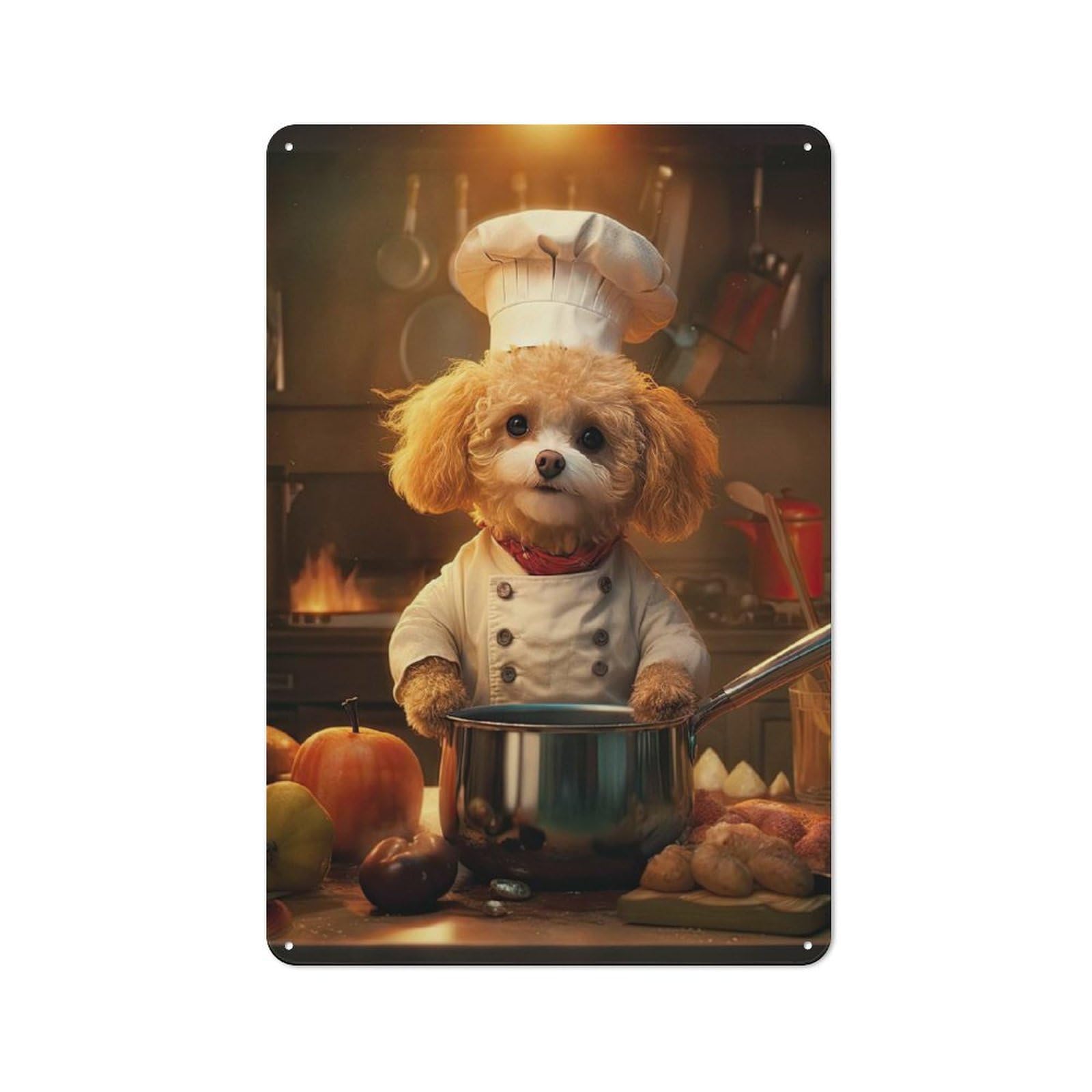 Junmoney Toy Poodle Chef Shed Style Metal Wall Decor 30X20cm, Tin Sign For Conservatory, Home Bar Or Utility Room