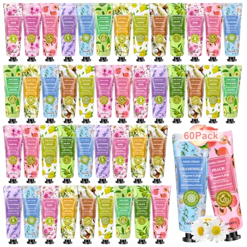 Crema de Mano Mini, 60 x 30ml Juego de Regalo de Crema de Mano Fragancia Homitadora de pies para manos secas y agrietadas, pequeño regalo para mujeres, regalo de Navidad y cumpleaños