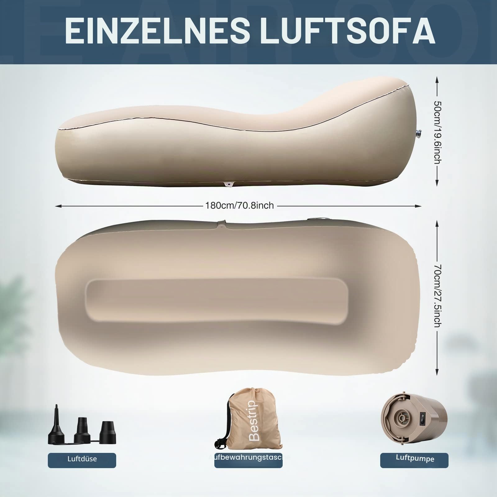 Bestrip Aufblasbares Sofa Aufblasbare Liege, Aufblasbare Luftbett mit elektrischer Luftpumpe, Aufblasbare Couch Camping Sofa,geeignet für Drinnen Draußen (180 * 70 * 50cm)