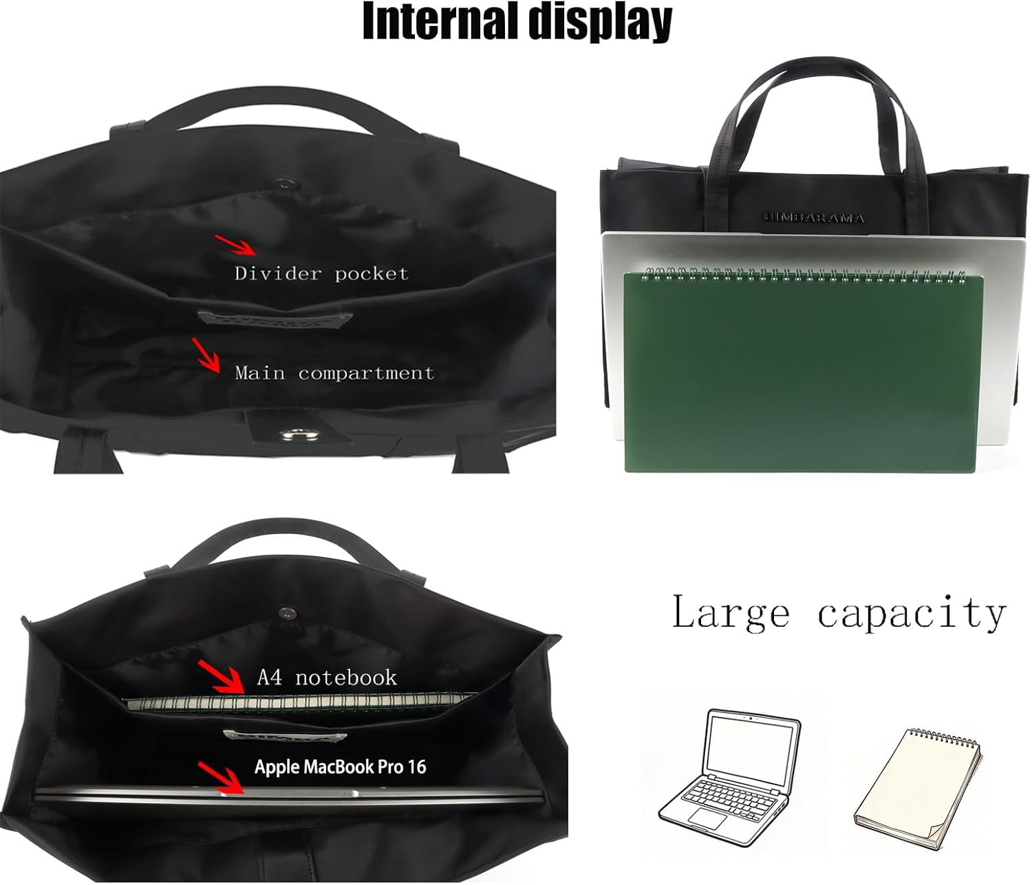 Black Nylon Tote Bag for Women,Laptop Bags Work Tote with Compartments,Nurse Shoulder Hanbag,for Shopper,Gym,Travel - Image 7