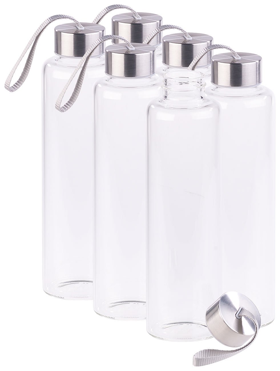 PEARL Trinkflasche für Outdoor: 6er-Set Trinkflaschen aus Borosilikat-Glas, je 550 ml (Trinkflasche spülmaschinenfest, mit robustem Glas, Borosilikatglas)