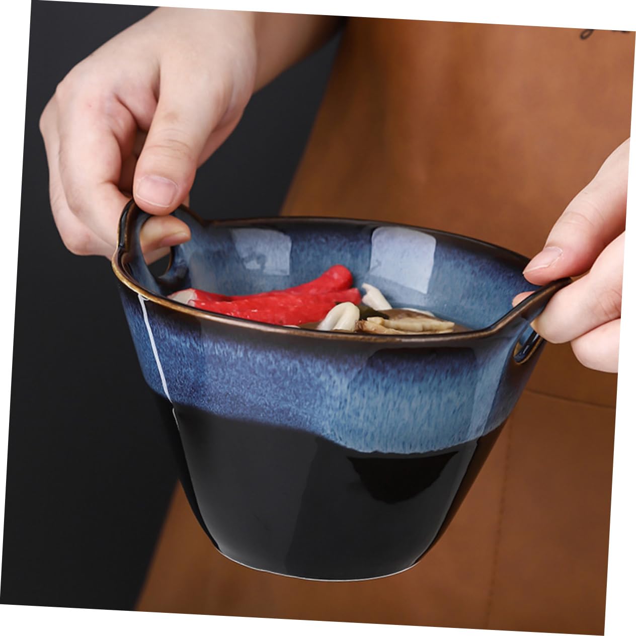 LIFKOME Handgefertigte Ramen Suppenschüssel aus Keramik mit Kreativem Doppelohren Design Stilvolle Schale im Japanischen Stil für Nudelgerichte im Alltag