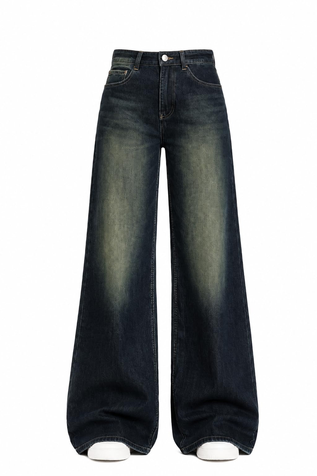 Women's Wide Leg High Rise Dust Green Washed Denim Jeans-picture-17