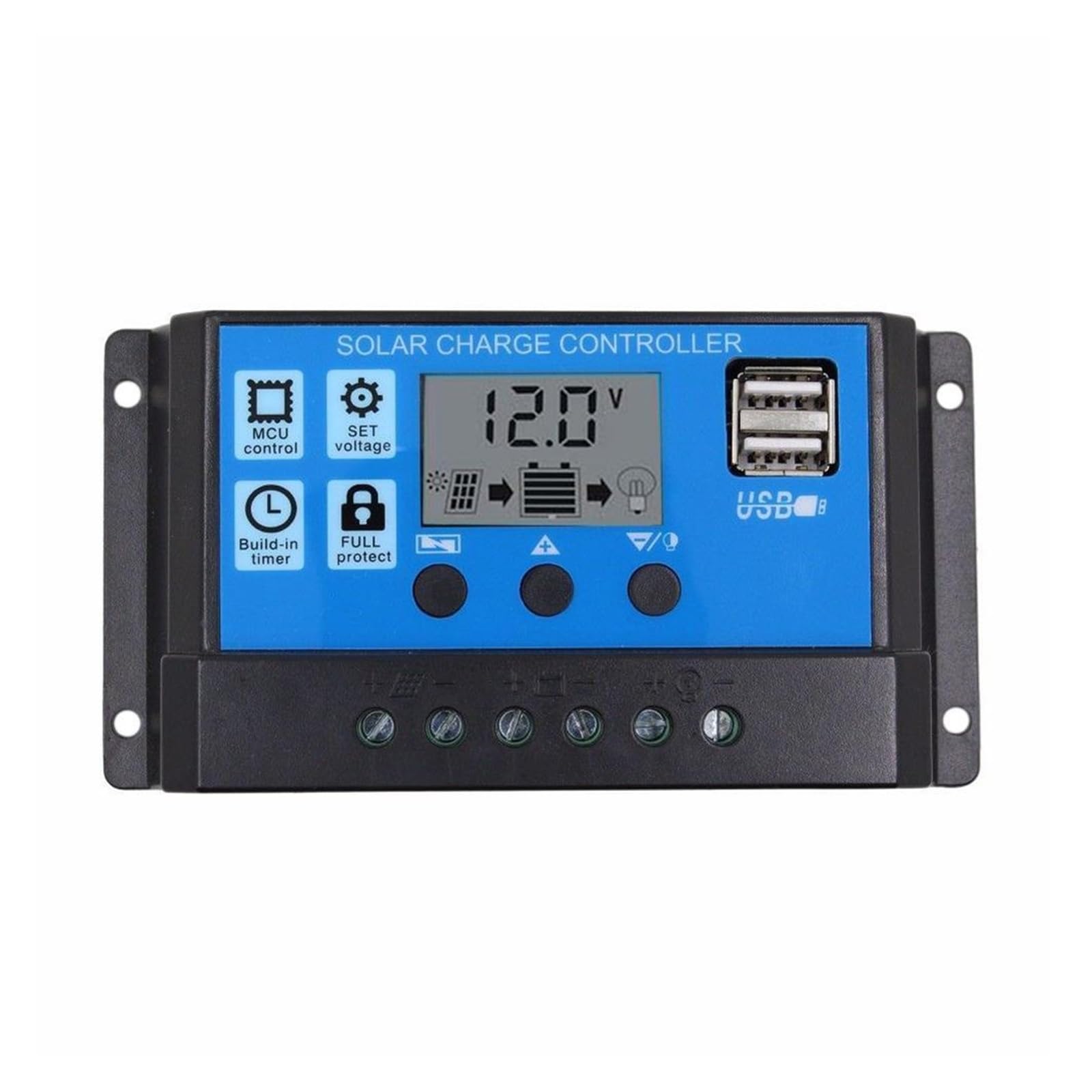 CUDTAPI 50A Solar Charge Controller Solar Panel Controller 12V/24V Adjustable LCD Display Solar Panel Battery Regulator With USB Port(30A)