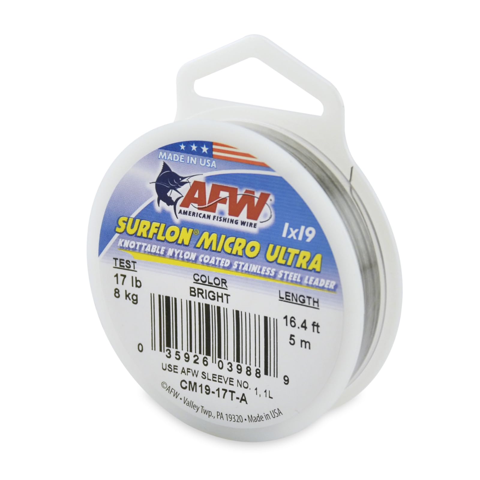 AFW Surflon Micro Ultra Fishing Wire 1x19 Stainless Steel 17lb/.015"-Bright — image 1