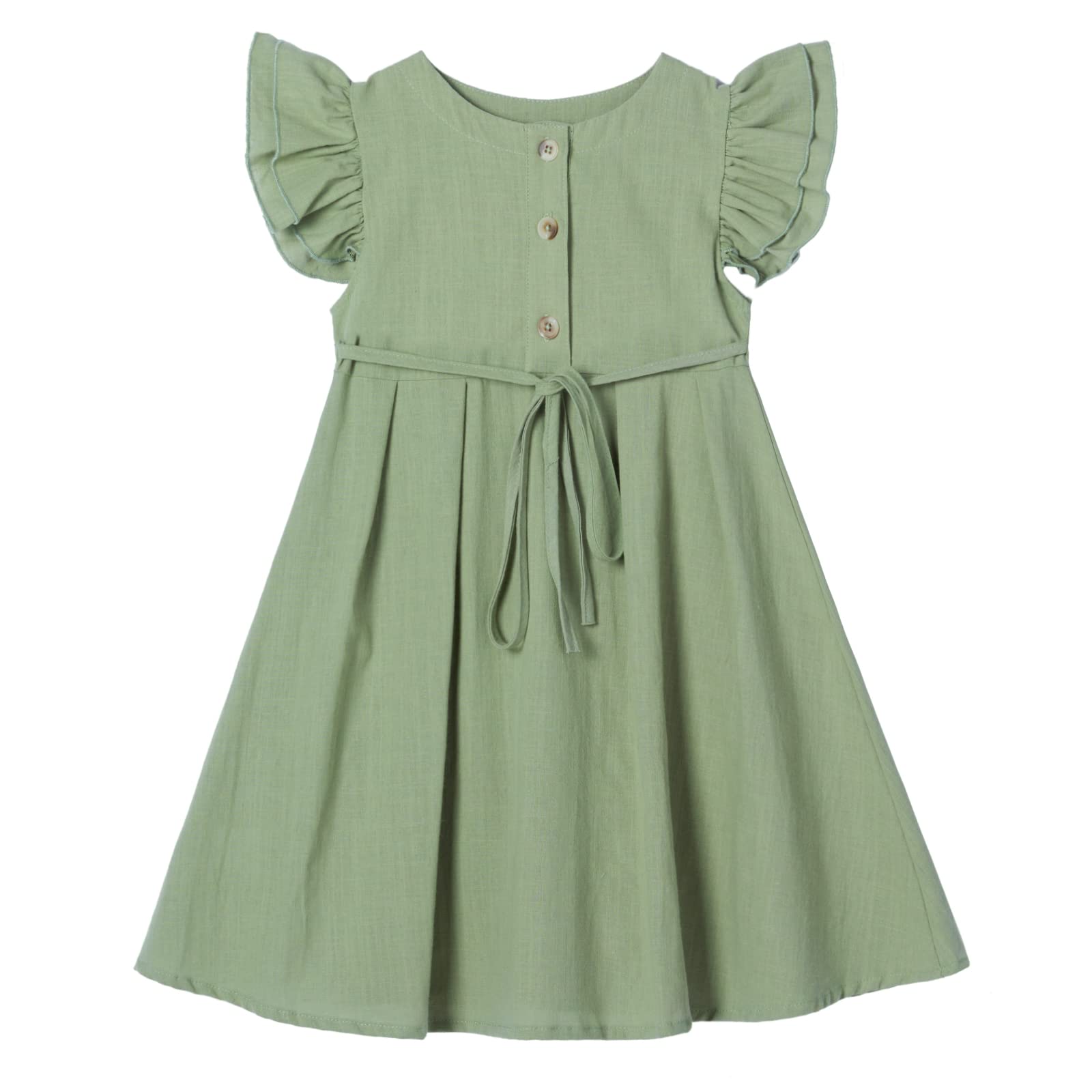 Ugitopi Kleines Mädchen Flatterärmel Baumwoll-Leinen Kleid K