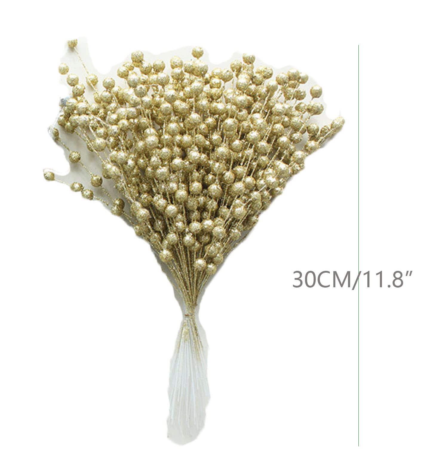 Ulalaza 45pcs 11.8Inch Christmas Glitter Berries Stems Artificial Christmas Picks for Christmas Tree Ornaments, DIY Xmas Wreath, Crafts, Holiday and Home Decor, Gold