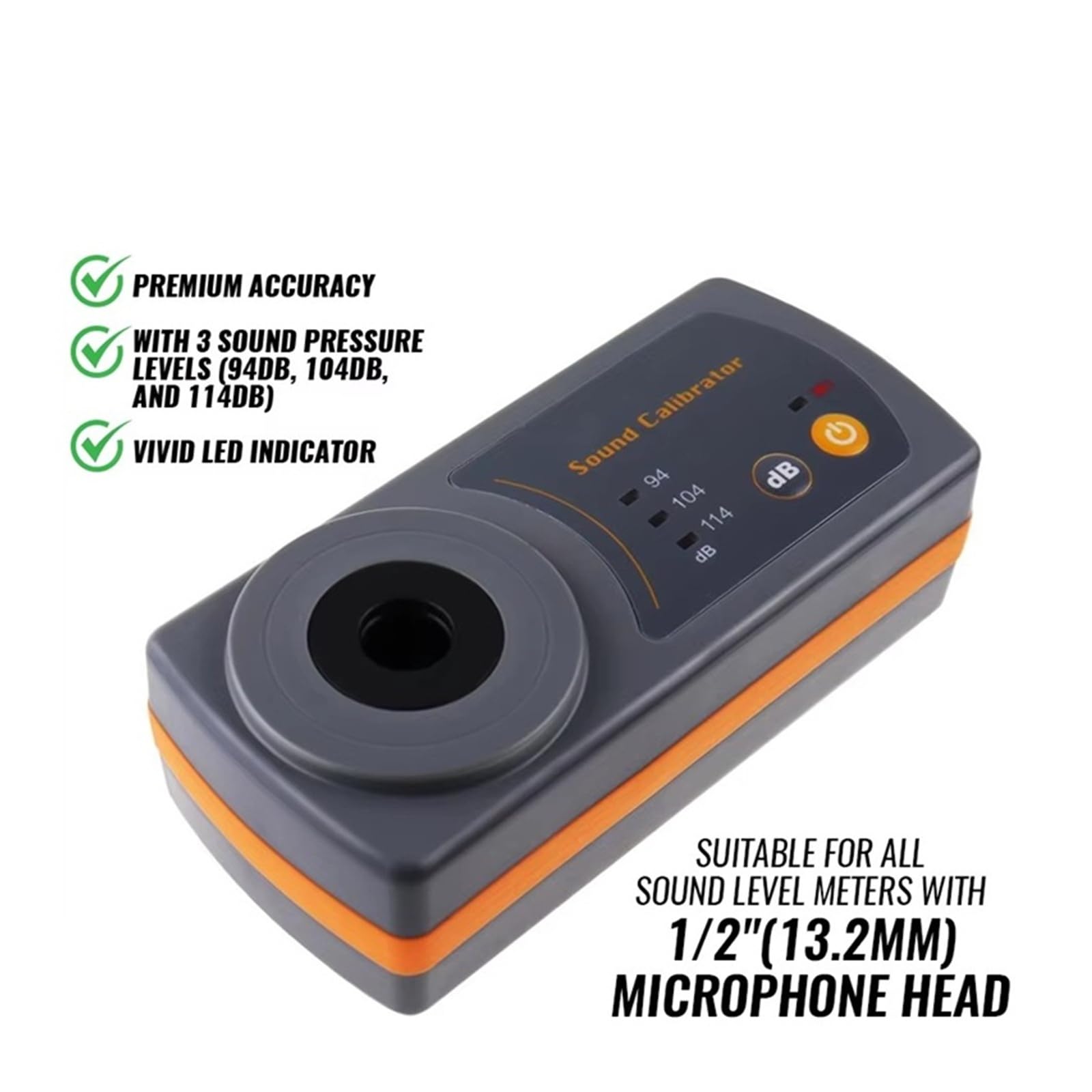 Kalibrator miernika poziomu dźwięku 114 dB 94 104 Poziom dla mikrofonu 1/2" 13,2 mm, Jednostka Akustyczna
