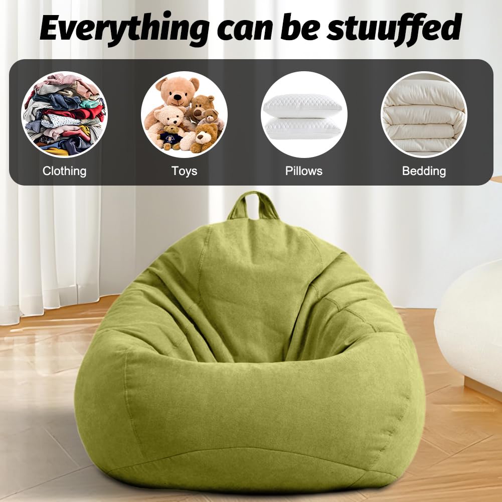 Pouf XL, a forma di goccia, solo rivestimento (senza imbottitura), per adulti e bambini, da gioco, per soggiorno, camera dei bambini, divano, decorazione esterna, 100 x 120 cm (verde frutta)