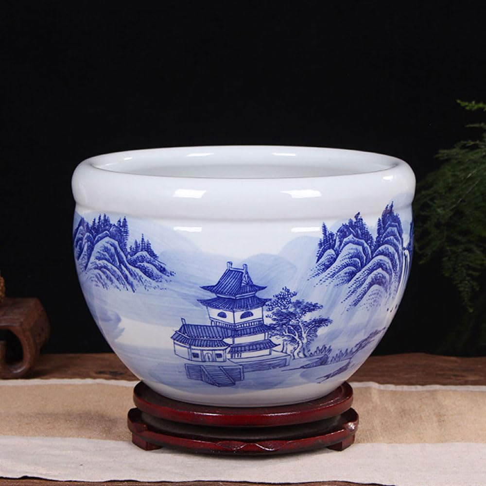 Ceramiczne doniczki, niebiesko-biała porcelanowa misa z lilią wodną, hydroponiczna na ryby, doniczka żonkila, chiński pojemnik rośliny(C,37 * 26cm)
