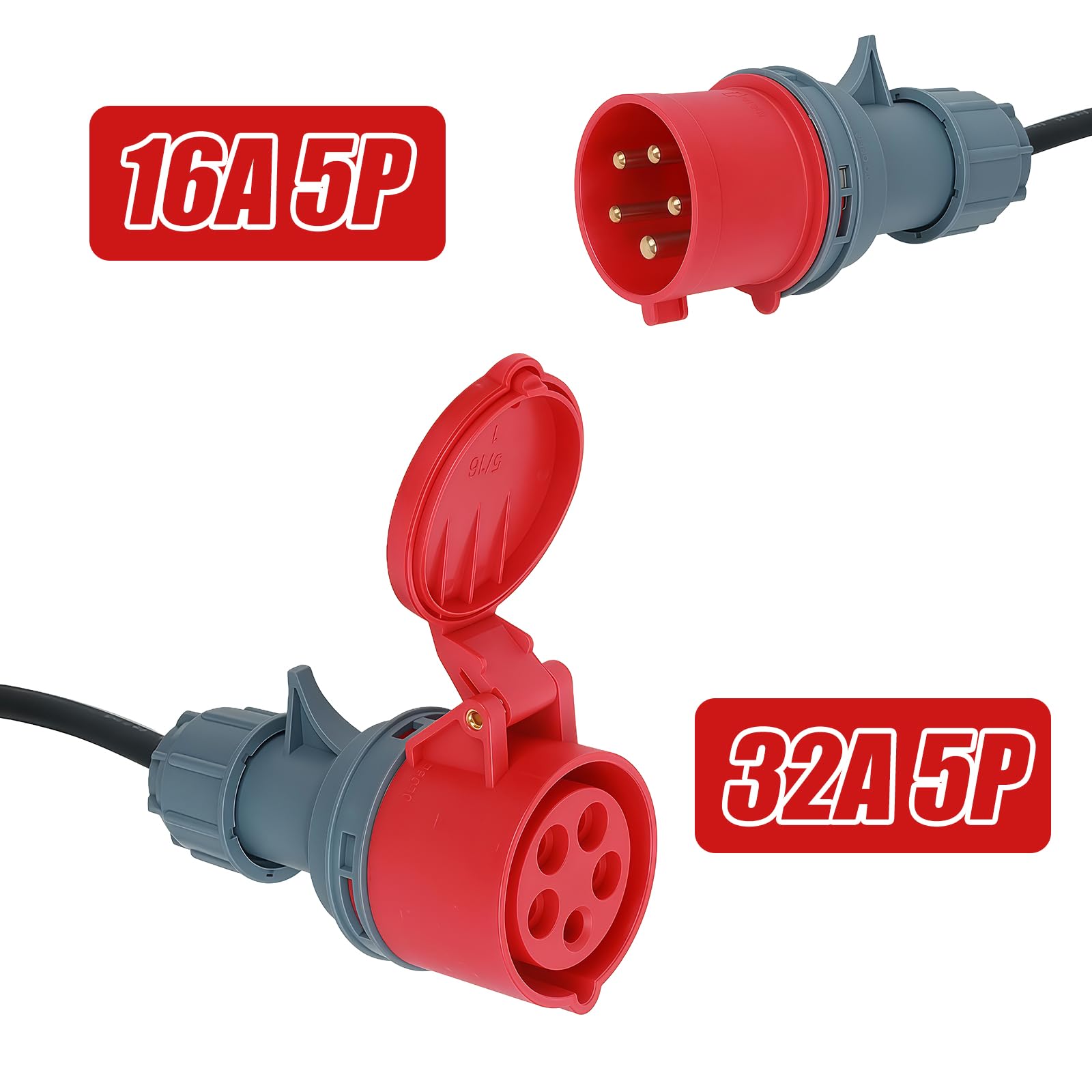 Adattatore CEE 32 A maschio a 16 A, cavo di collegamento con spina, 5 poli 400 V, adattatore ad alta corrente IP 44, prolunga 1 m, utilizzato per apparecchi elettrici, collegamento ecc