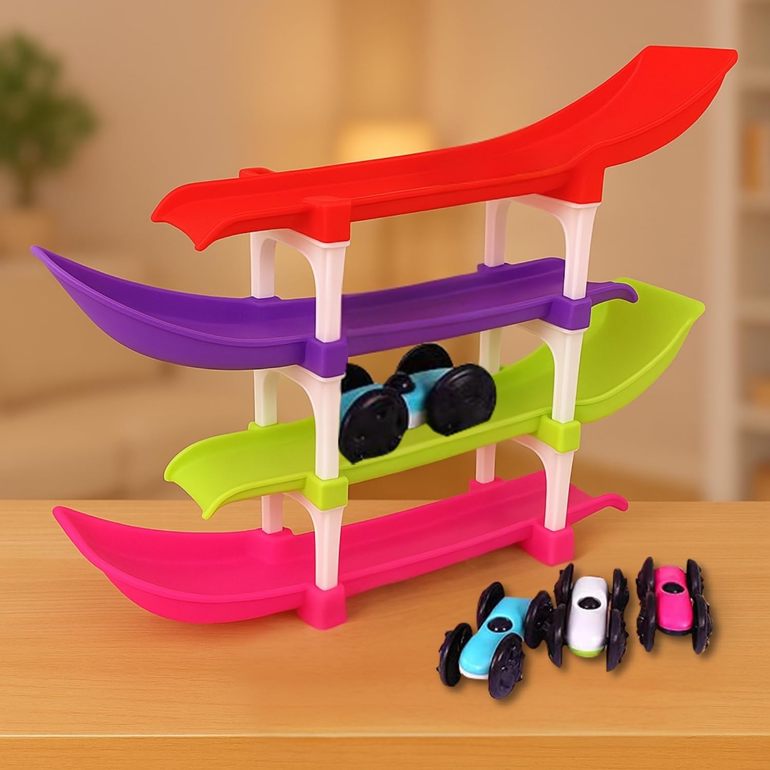 Toy Imagine 4-Level Car Ramp Racer Toy with 4 Cars – Rolling Track Toy for Kids Ages 2–7 | Birthday Gift for Boys & Girls | Educational & Fun Car Toy Set | Colorful Racing Action