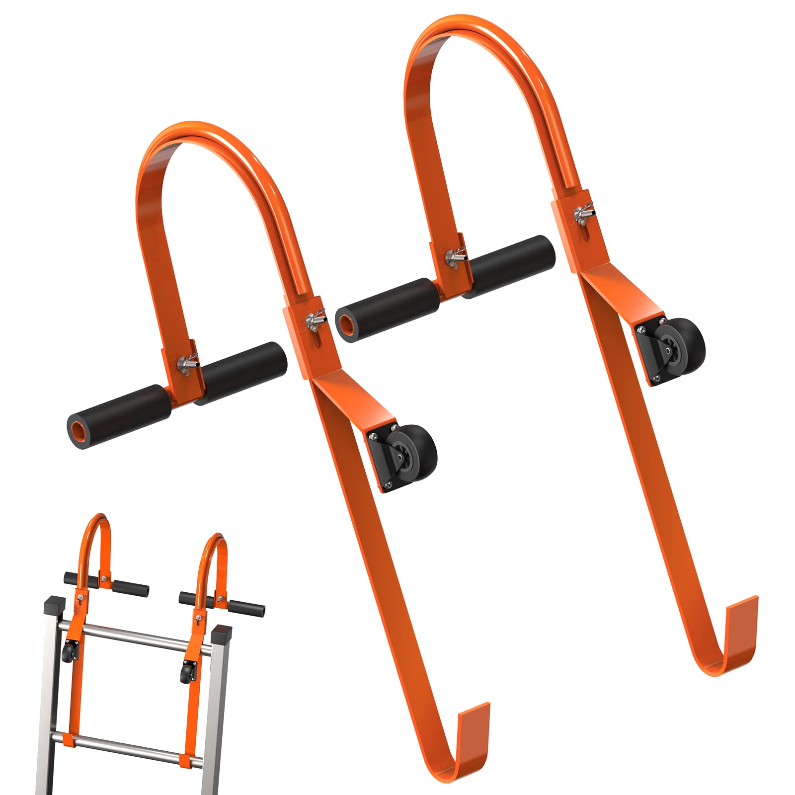 Buy Ladder Roof Hooks with Wheel& Rubber Grip TBar, Heavy Duty Steel