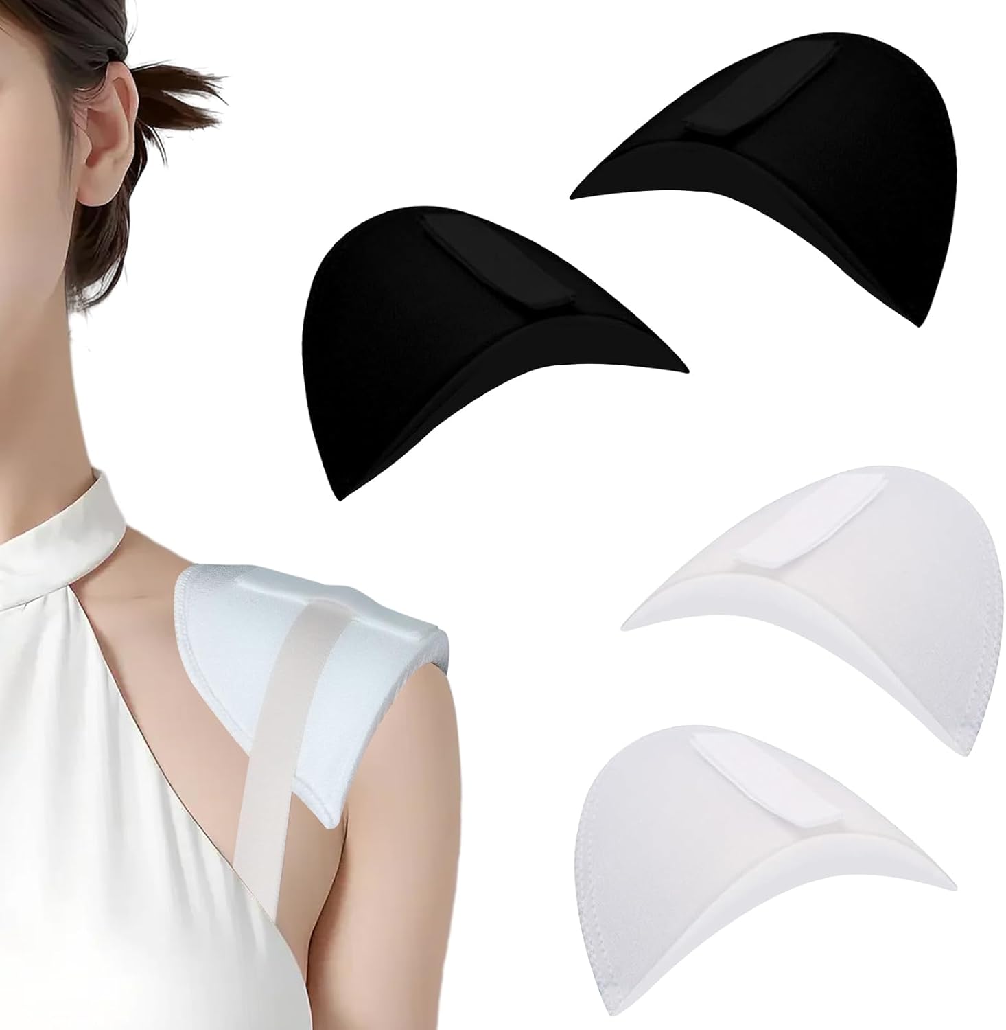 Cuyacili® 2 Pairs Set-in Shoulder Pads Breathable Thick Sponge Pad Enhancer Thickness 2cm Sewing Supplies for Women Men Sloping Shoulder High Low Shoulder Suit T-Shirt Clothes(Black+White)