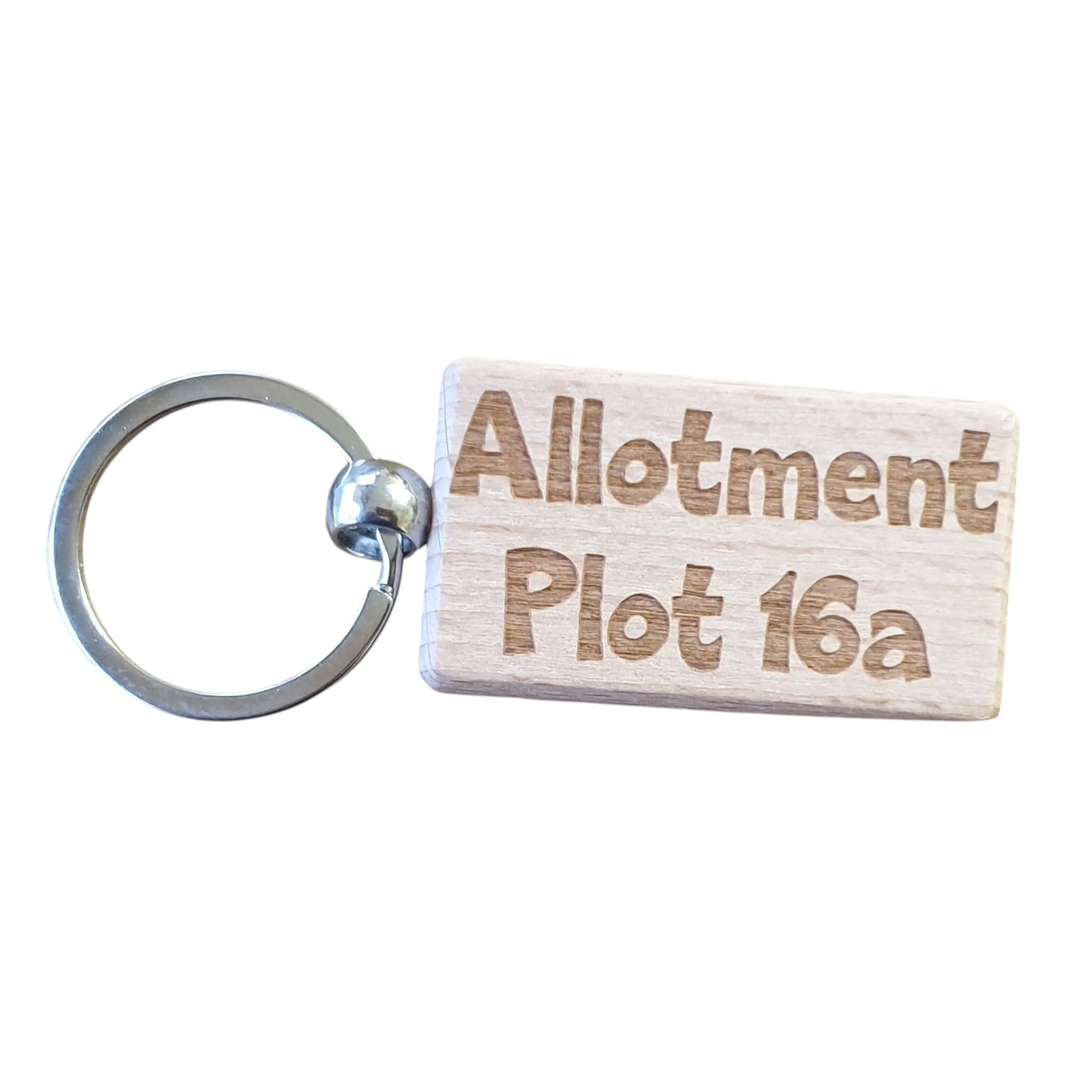 Decalarama Brown Allotment Keyring Gift Personalised Plot Number Or Name Cute Engraved Wooden Key Fob Novelty Custom Gardening Present