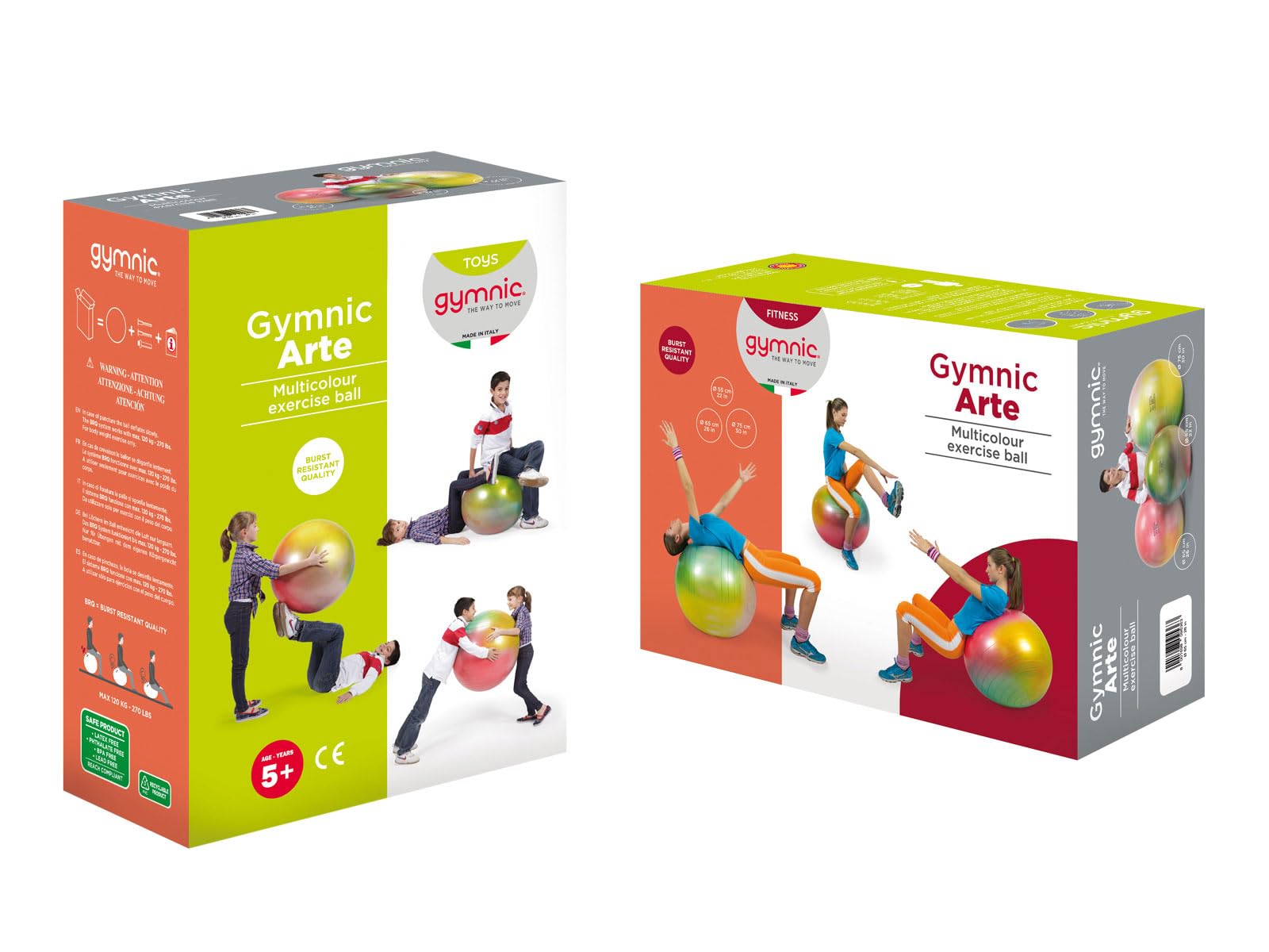GYMNIC Arte Palla da ginnastica multicolore per fitness max Ø 65 cm, fisioterapia e riabilitazione, ideale per esercizi posturali e come seduta dinamica, dispositivo medico classe I