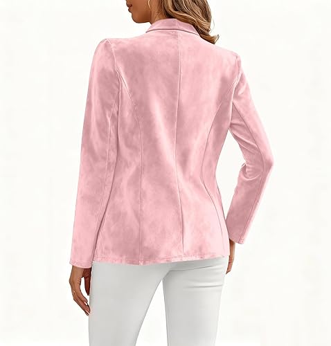 Suede Blazer Jacket for Womens Fall Winter Dressy Formal Work Shirt Open Front Cardigan Business Office Coats(Pink,Medium)