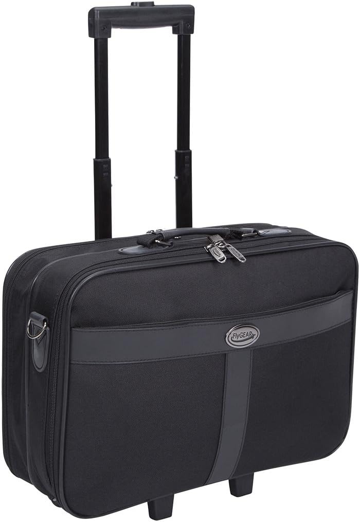 Executive Business Fits Upto 17 inch Laptop Wheeled On-Board Cabin Bag Suitcase Briefcase Pilot Trolley Carry Case Travel Bag (Black)