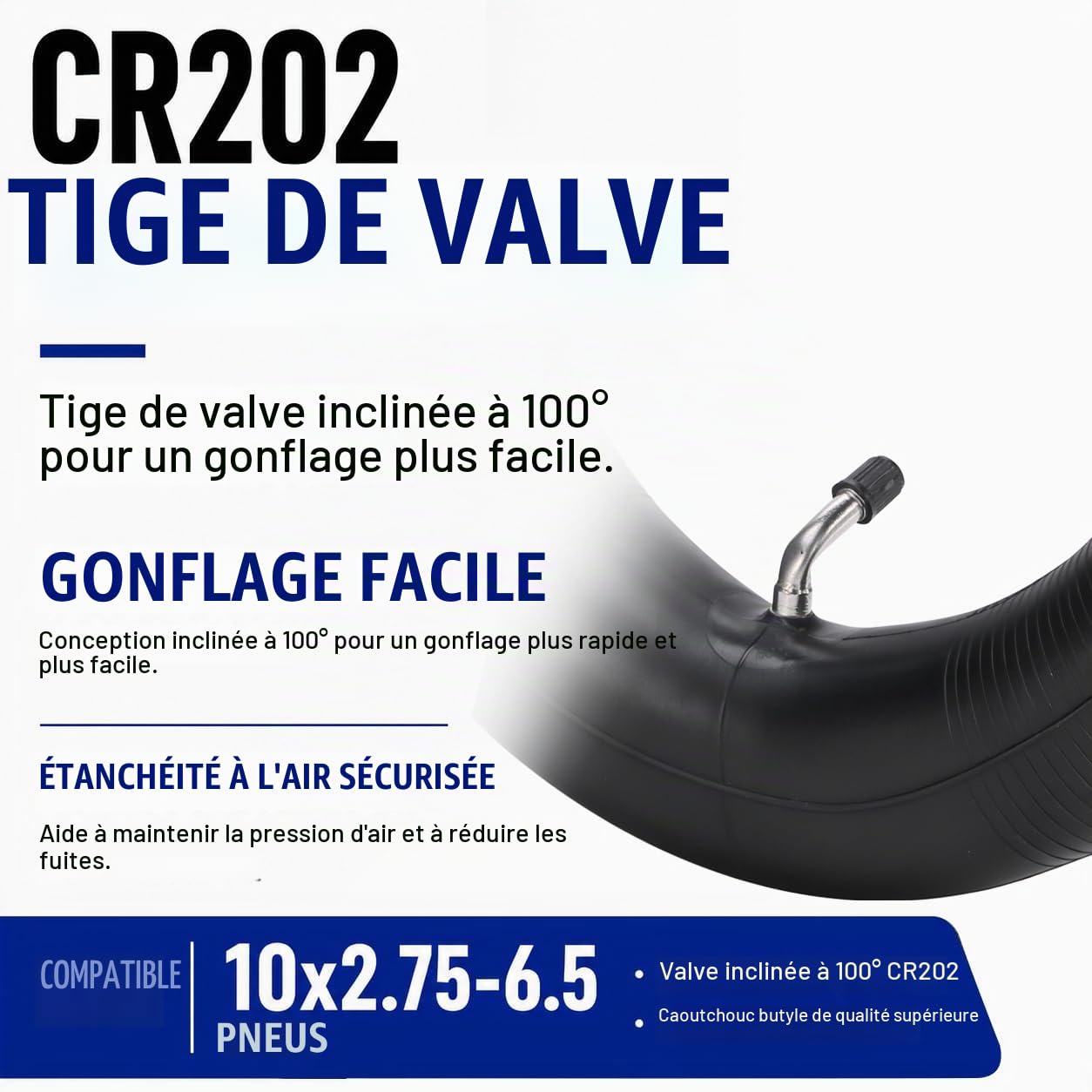 Chambres à Air 10x2.75-6.5 (Lot de 2), Valve Coudée CR202 | Chambres à air robustes en caoutchouc butyle pour trottinettes électriques et mini-motos. Comprend 2 démonte-pneus.