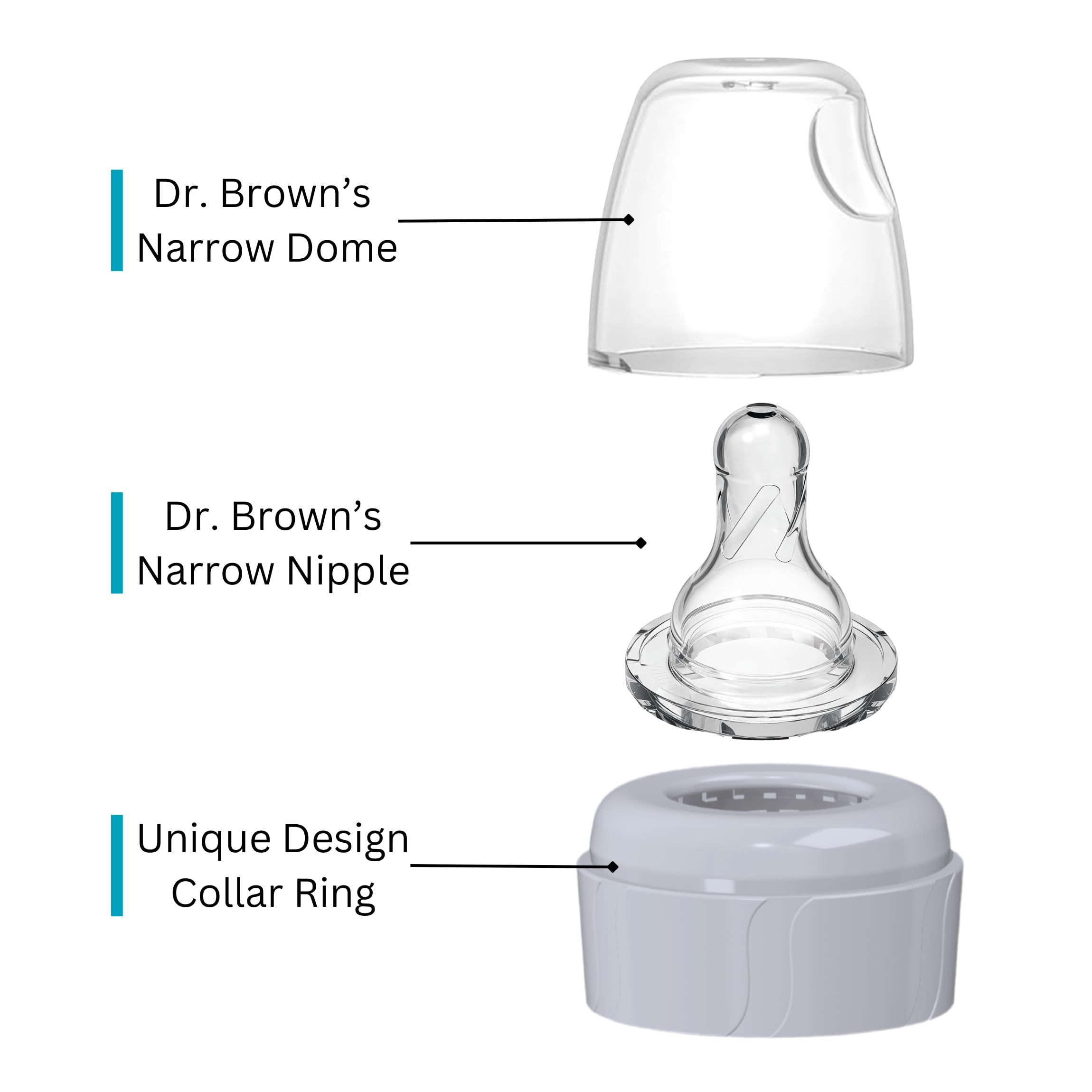 8pcs Replacement Baby Bottle Nipple Ring Collars w/Cleaning Brush for Dr. Brown's Narrow Bottles 4oz & 8oz | 1 Count(Pack of 8) BPA Free | Plastic & Glass Bottles | Mess-Free No Leak or Spills Collars