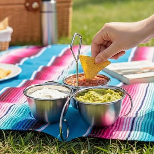 Miniatura 2 de Soro Essentials - Organizador de tres vías de acero inoxidable de 10 onzas con cuenco- Juego de cuencos para servir para fiestas, soporte para
