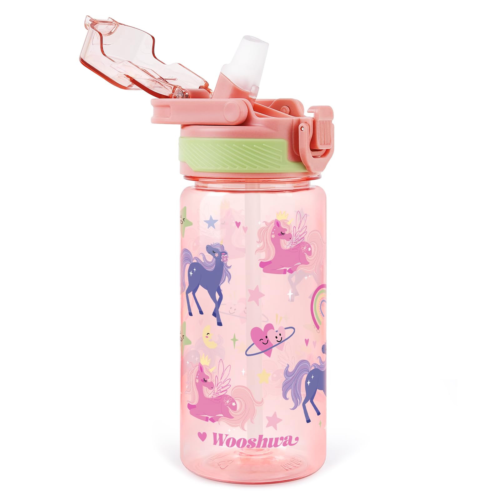 omedecal 480ml Kids Water Bottles, BPA Free Water Bottle with Straw and Handle, Childrens Sports Drinks Bottle, Personalised Cup for Boys Girls, School (Unicorn)