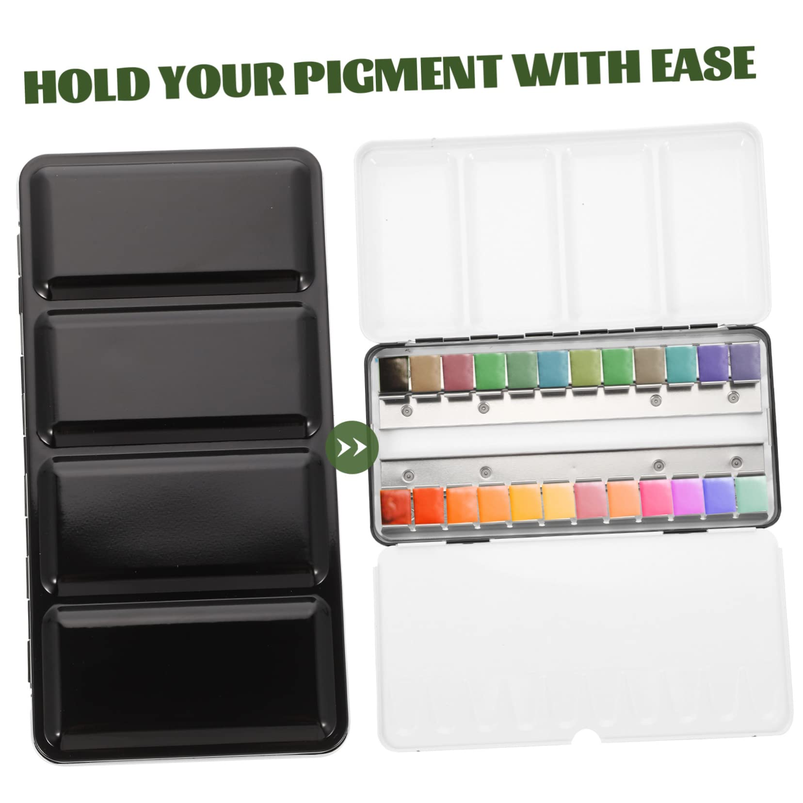 TEHAUX Boîte Aquarelle Vide en Fer Noir, 48 Godets, Légère et Robuste, Réutilisable, Rangement Portable pour Peinture la Maison Voyage