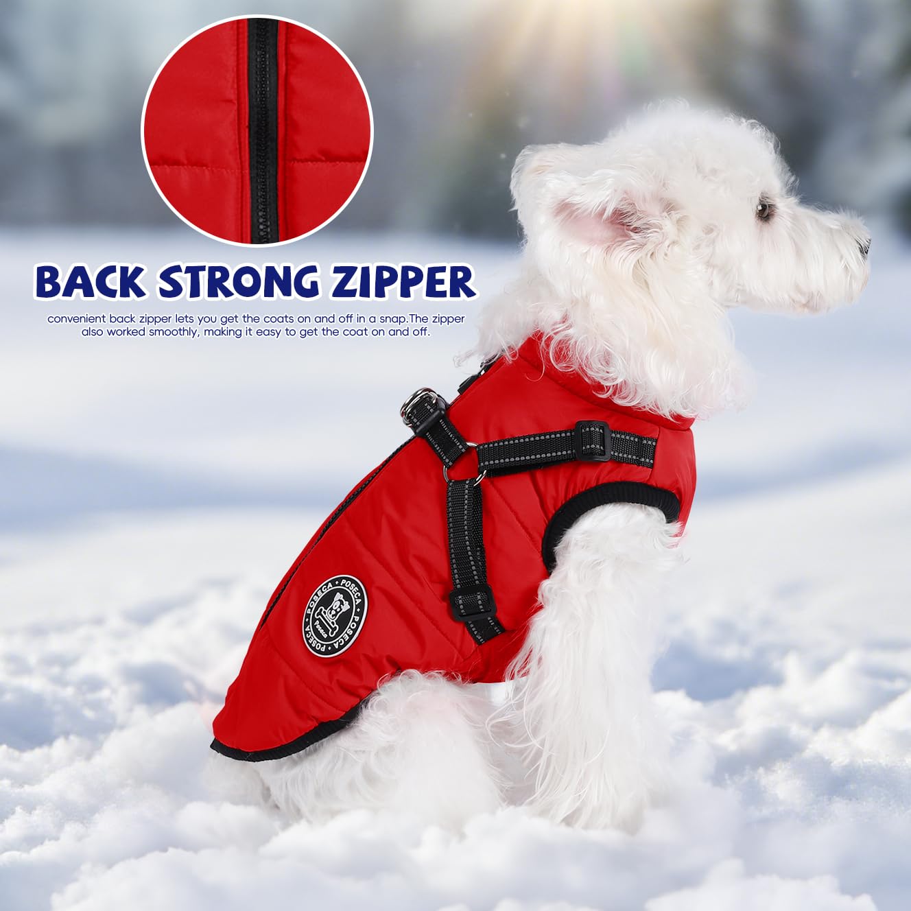 Poseca Vêtements de Chien pour Les Petits Chiens Manteau de Chien Veste d'hiver imperméable Gilet Chaud vêtements de Chien Manteau de Chien Veste de Chien avec Harnais de Chien pour Petits Chien
