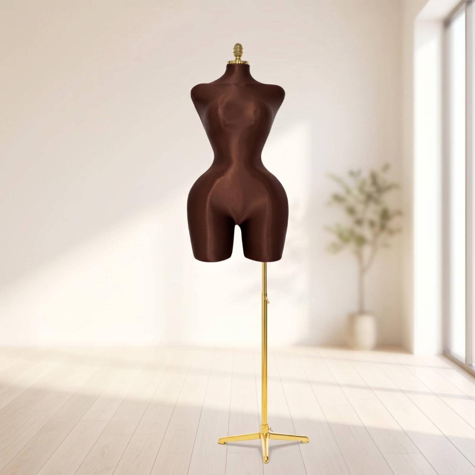 Schaufensterpuppe Damen Torso Schneiderbüste Schneiderpuppe Figurine Kleiderpuppe mit Standfuß aus Metall Und, Schwarz Ohne Hand, Goldgebürstete Quadratische Platte