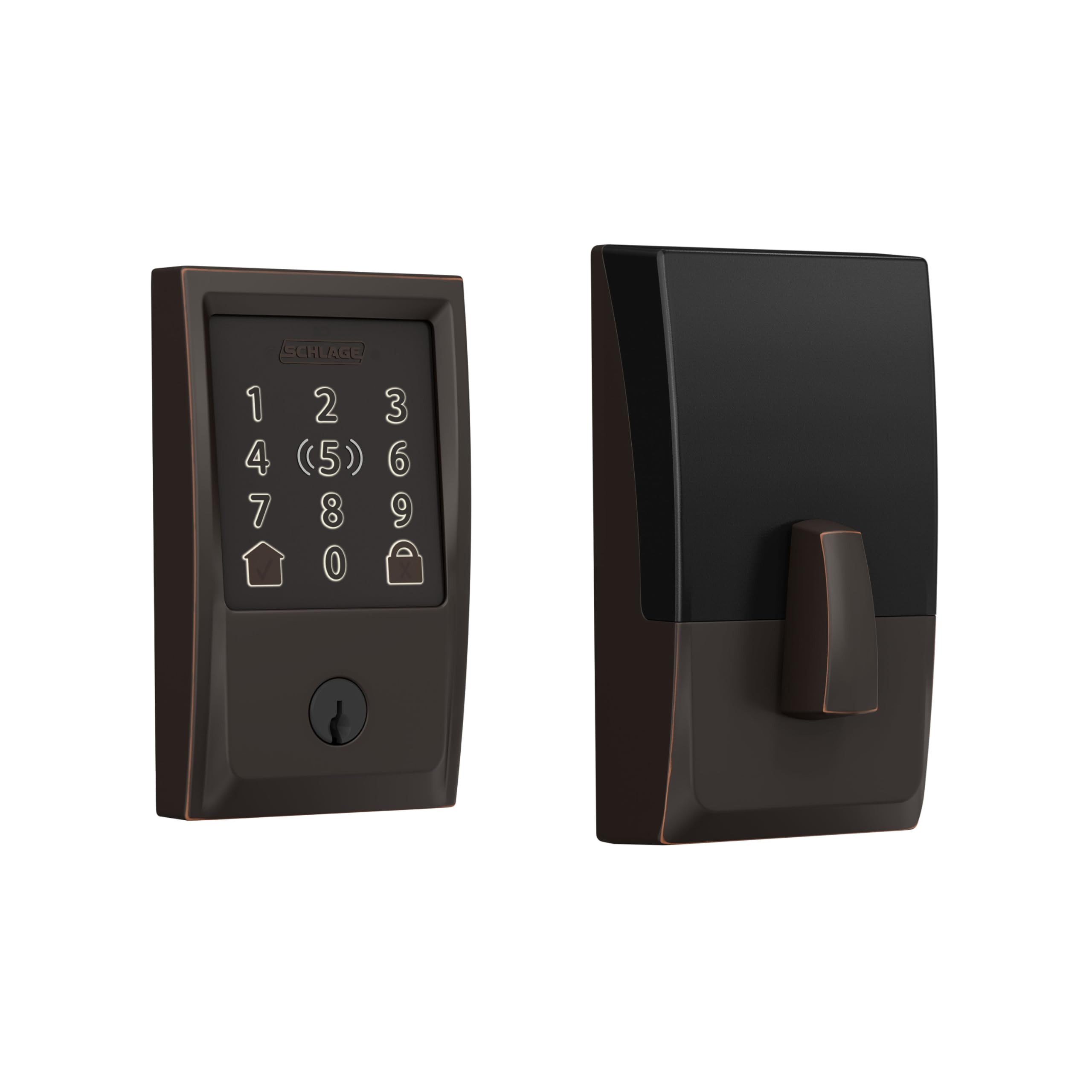 Schlage BE499WB CEN 716 Encode Plus WiFi Deadbolt Smart Lock, Keyless Entry Touchscreen Door Lock with Century Trim, Aged Bronze
