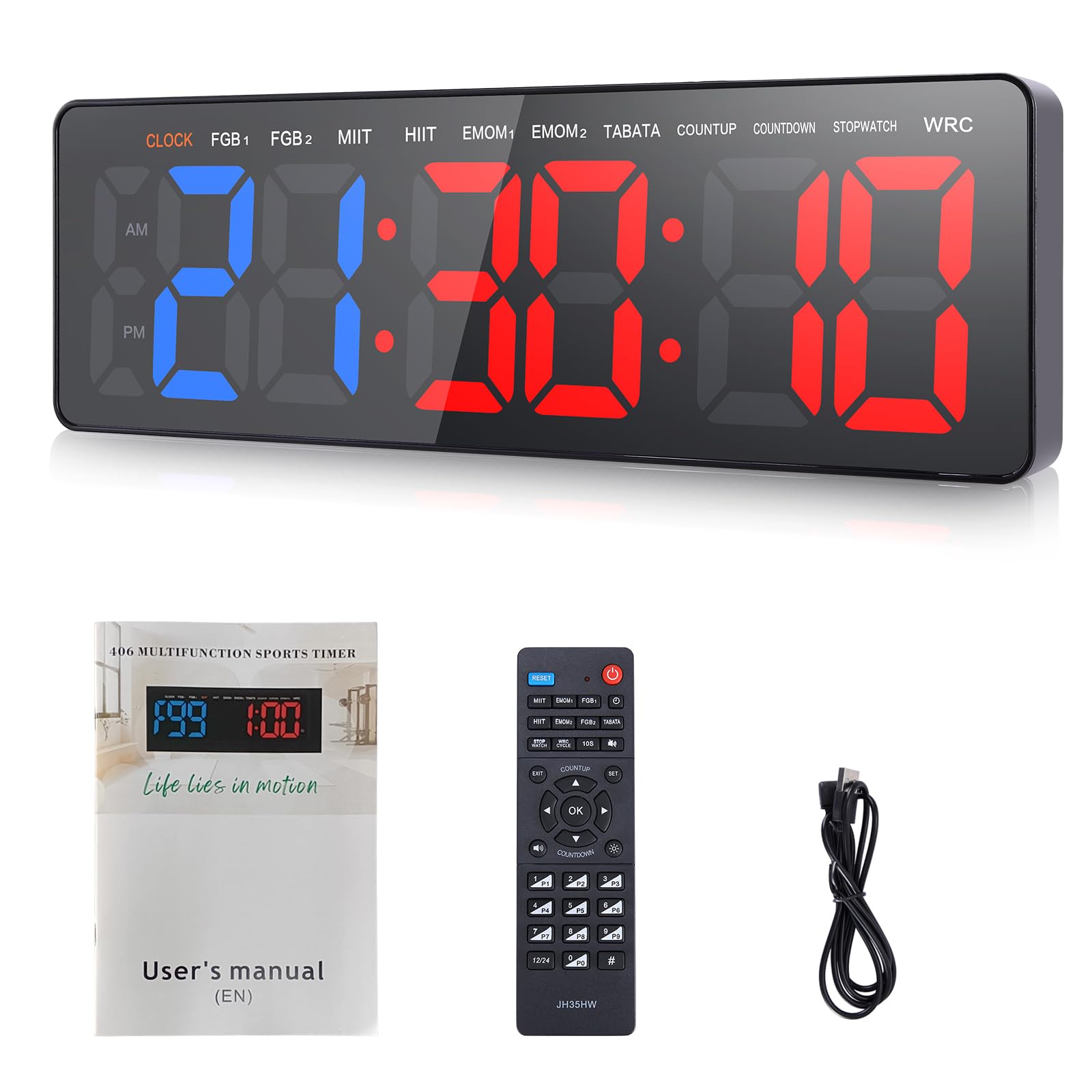 Timer da Palestra, LED Timer Allenamento a Intervallo, 16.5'' Grande Orologio da Parete Digitale con COUNTDOWN/UP Cronometro, Formazione Intervalli Orologio con Telecomando per Casa Garage