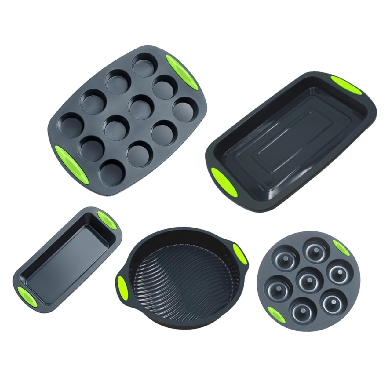 5 Moldes de Silicona para Repostería Multiusos, Resistentes a Altas Temperaturas, Color Gris, Set de 5 Piezas para Hornear Pasteles y Pan en Cocina Doméstica