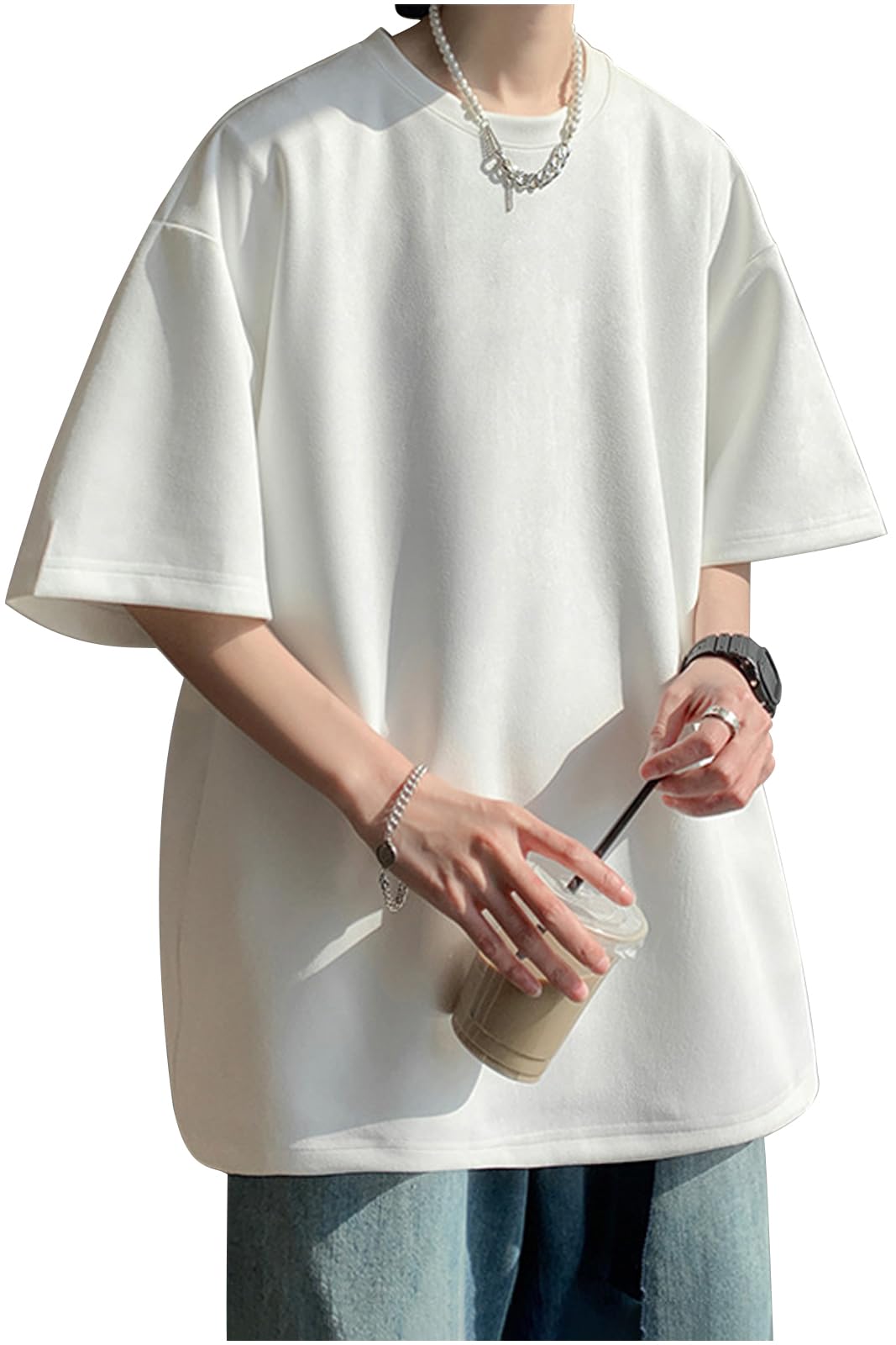 Men's T-Shirt, Short Sleeve, Summer Clothes, Simple, Top, Oversize, Big Silhouette, One Color Men's T-shirt