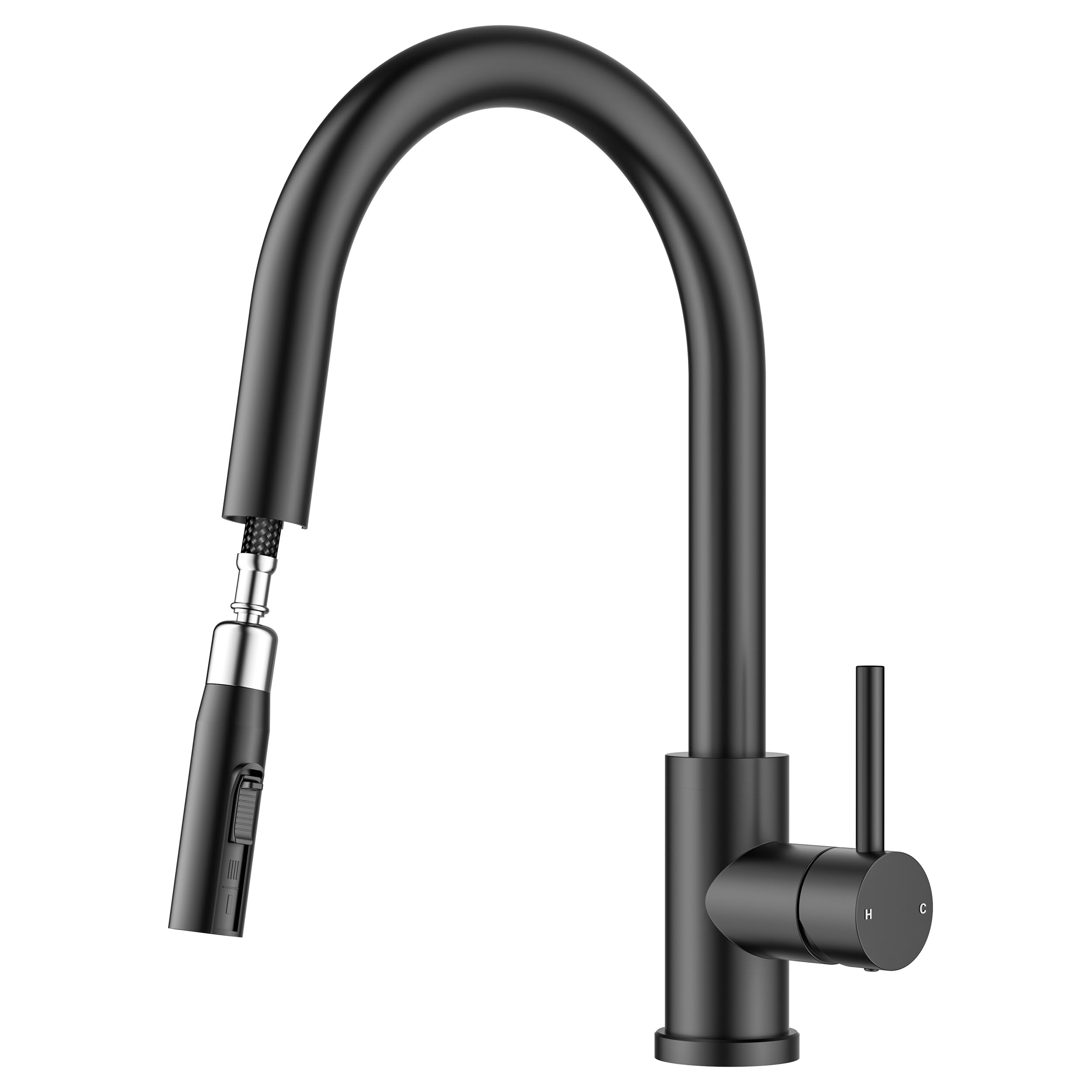 FORIOUS Kitchen Tap, Mixer Tap with 2 Spray Modes, 360° Swivel Single Lever Sink Faucet for Single or Double Bowl Sink, Matte Black