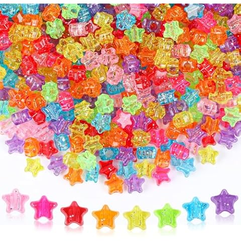 UPINS 1200Pcs Star Pony Beads, Star Shape Beads Bulk for Bracelets Jewelry Necklace Making Large Hole Glitter Friendship Hair Star Beads Cover