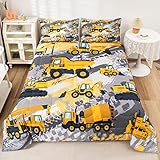 Feelyou Boys Cartoon Car Bedding Set Kids Construction Vehicles Comforter for Kids Children Cartoon Machinery Truck Comforter Set Construction Site Cars Duvet Set Queen Size 3Pcs