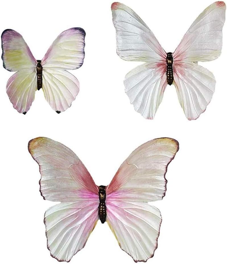 Trycooling Creative Resin Butterfly Wall Decor, Set of 3 Hand-Painted Sculpted Wall Art Product, Indoor/Outdoor 3D Butterfly Decorative (Pink)