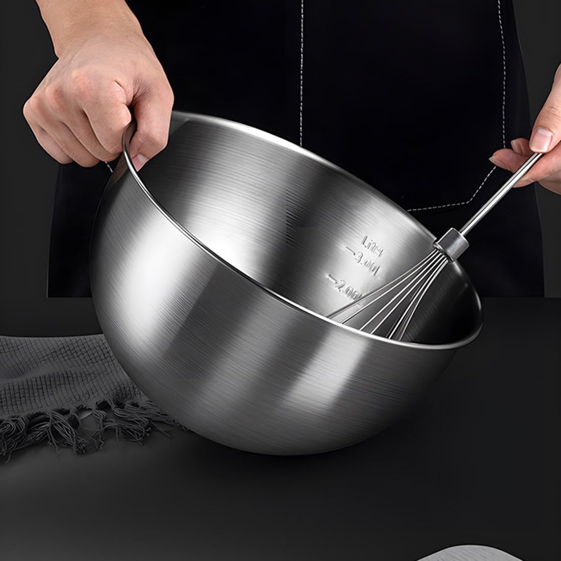 Confezione da 2 ciotole in acciaio inox, 1500 ml e 2500 ml, set da cucina con beccuccio e indicatore di misurazione, ciotole profonde in metallo antispruzzo per cuocere, cucinare, lavare