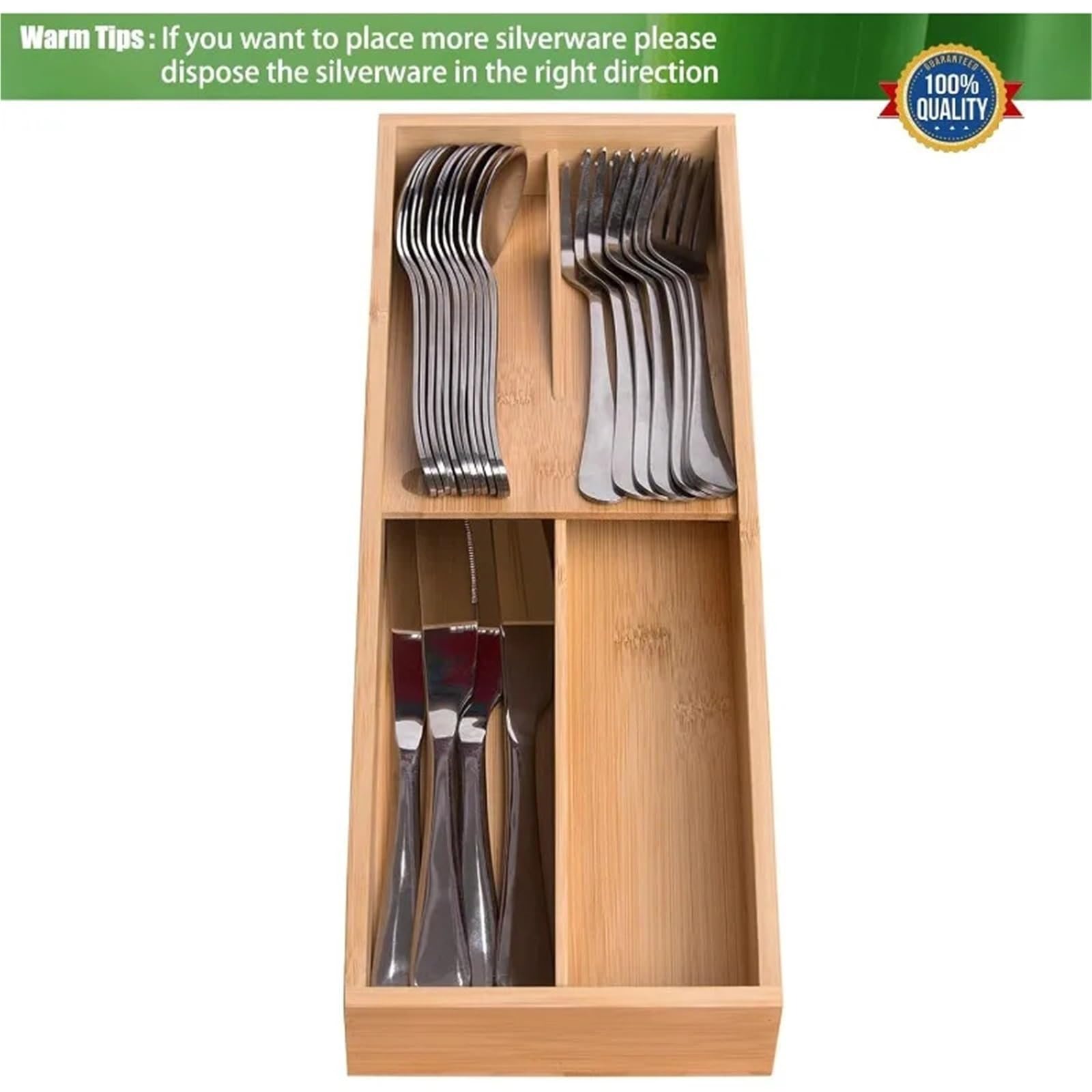 Cubertero Cajon Organizador de cubiertos bambú for cocina, pequeño organizador, bandeja for, cucharas, tenedores y cuchillos