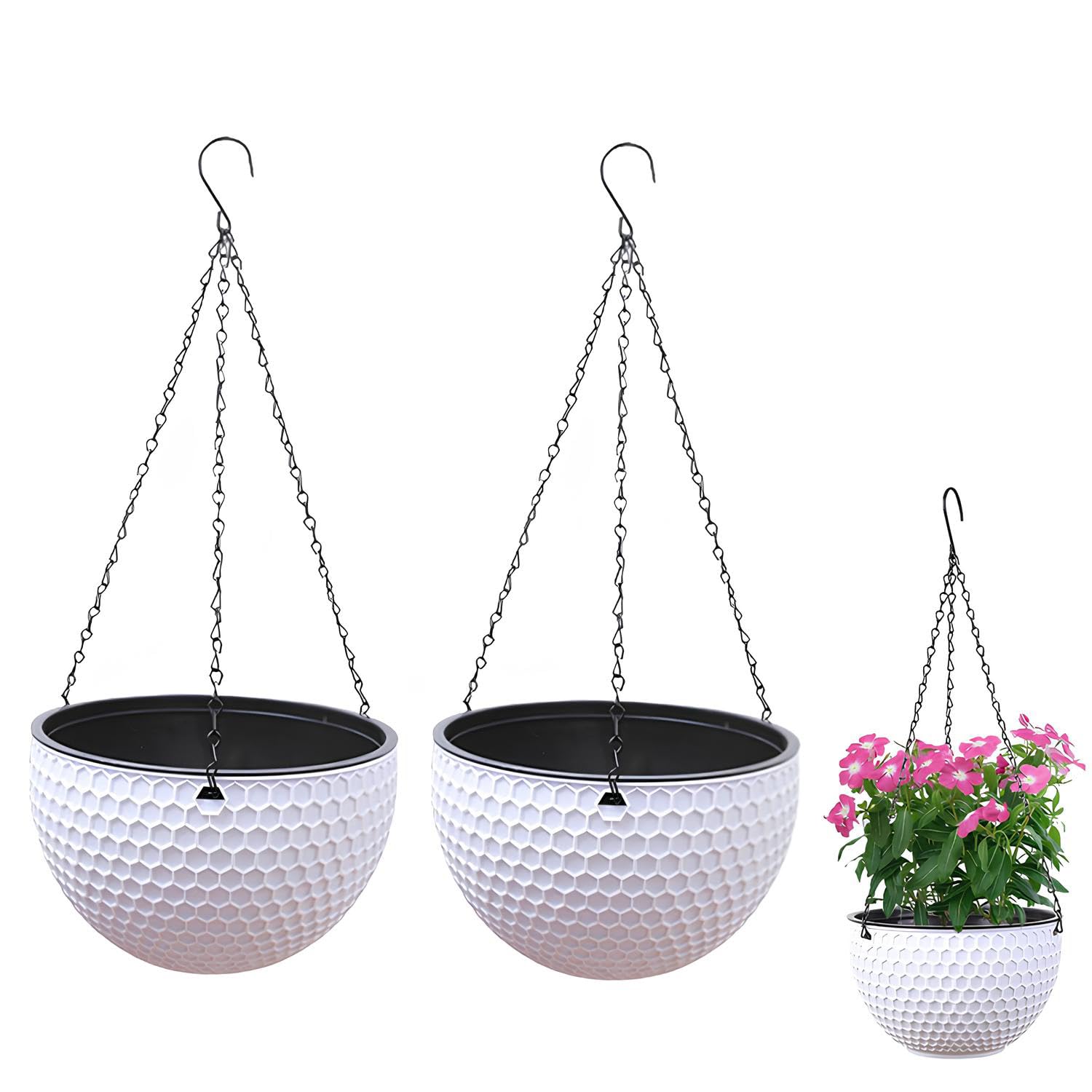 DUOHERESHUI Macetas Colgantes para Plantas, 2 Piezas Maceta Colgante Autorriego, Maceta Colgante Interior, con Agujeros De Drenaje y Tapones, para Interior Exterior Techos Balcones Pared Decoración